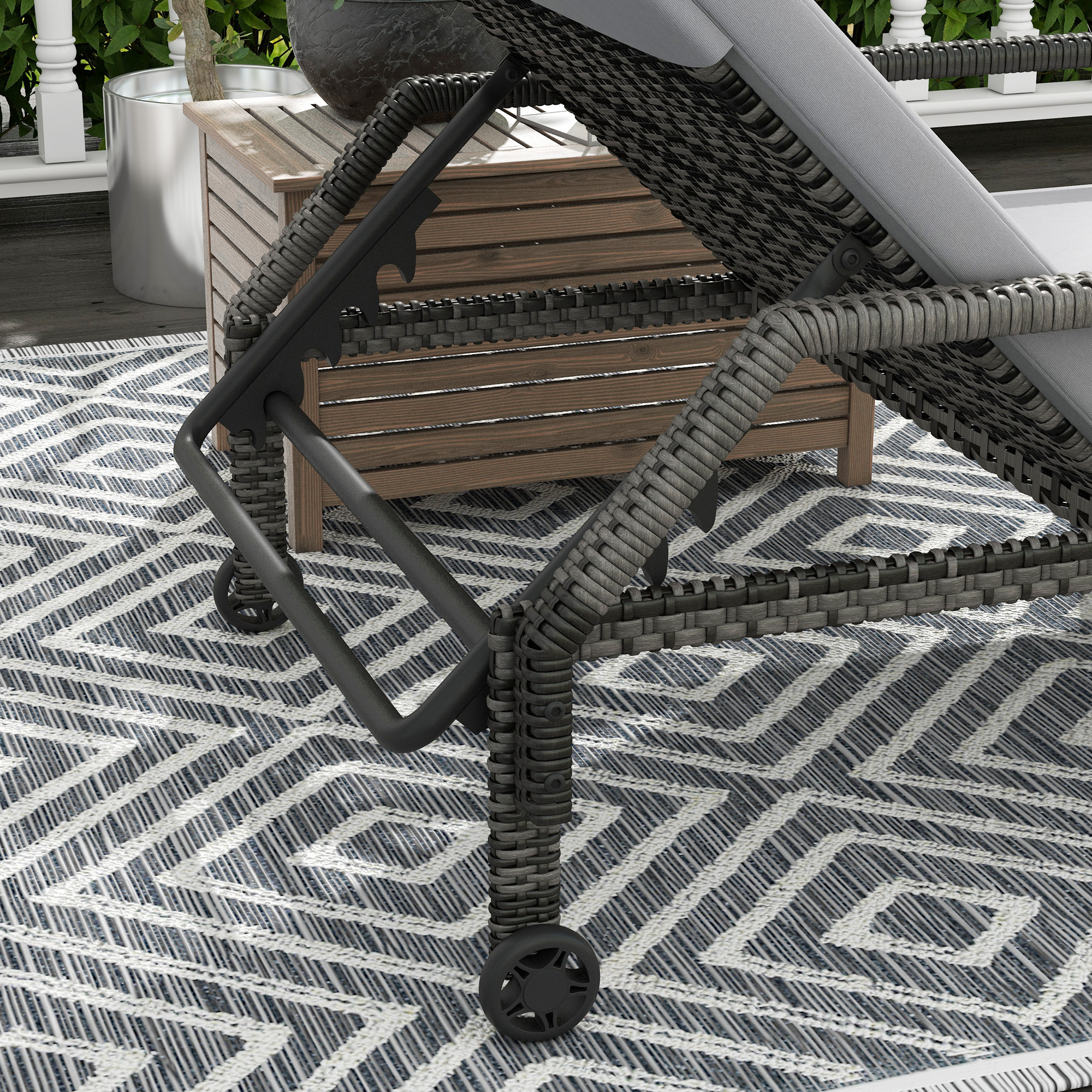 Outsunny Outdoor PE Rattan Sun Lounger Set of 2, Wicker Chaise Recliner Garden Chair with 5-Level Adjustable Backrest and 2 Wheels, Grey 8