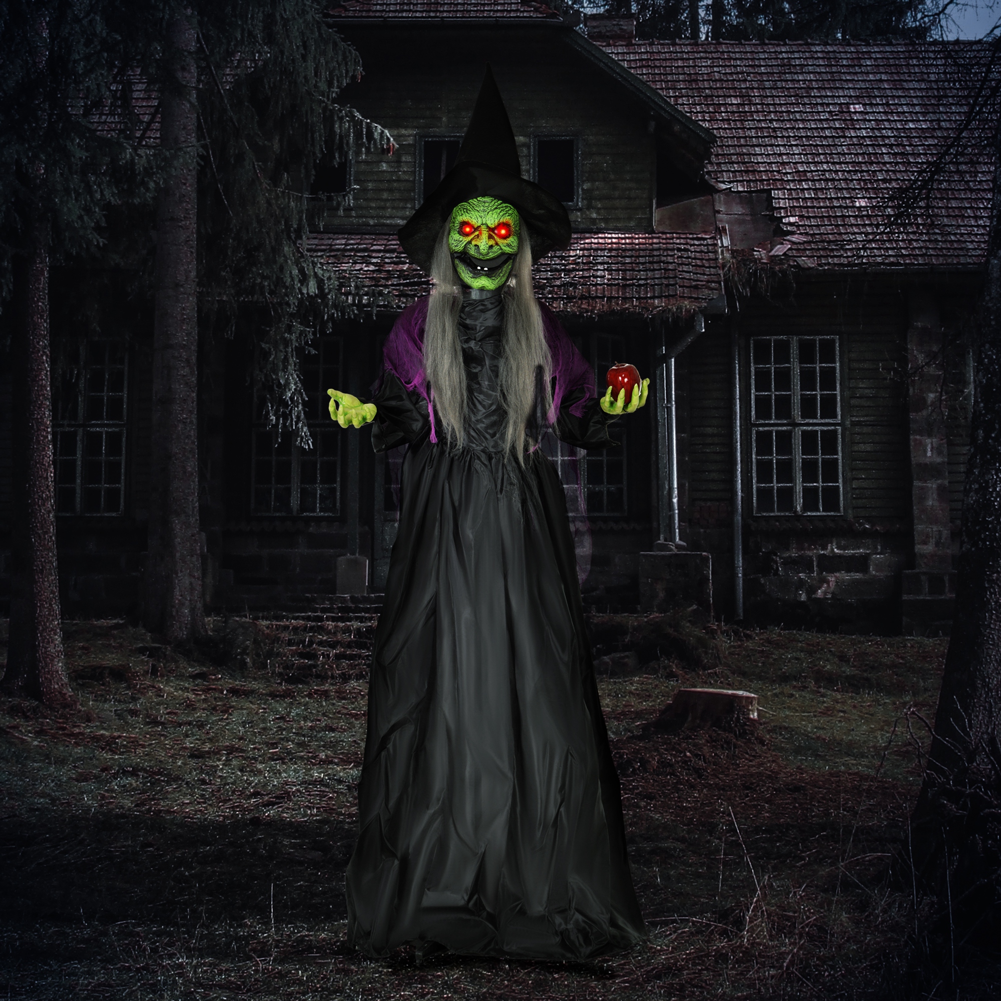 HOMCOM 180cm Halloween Dekoration Halloween-Hexe mit Giftapfel LED-Lichter, günstig online kaufen