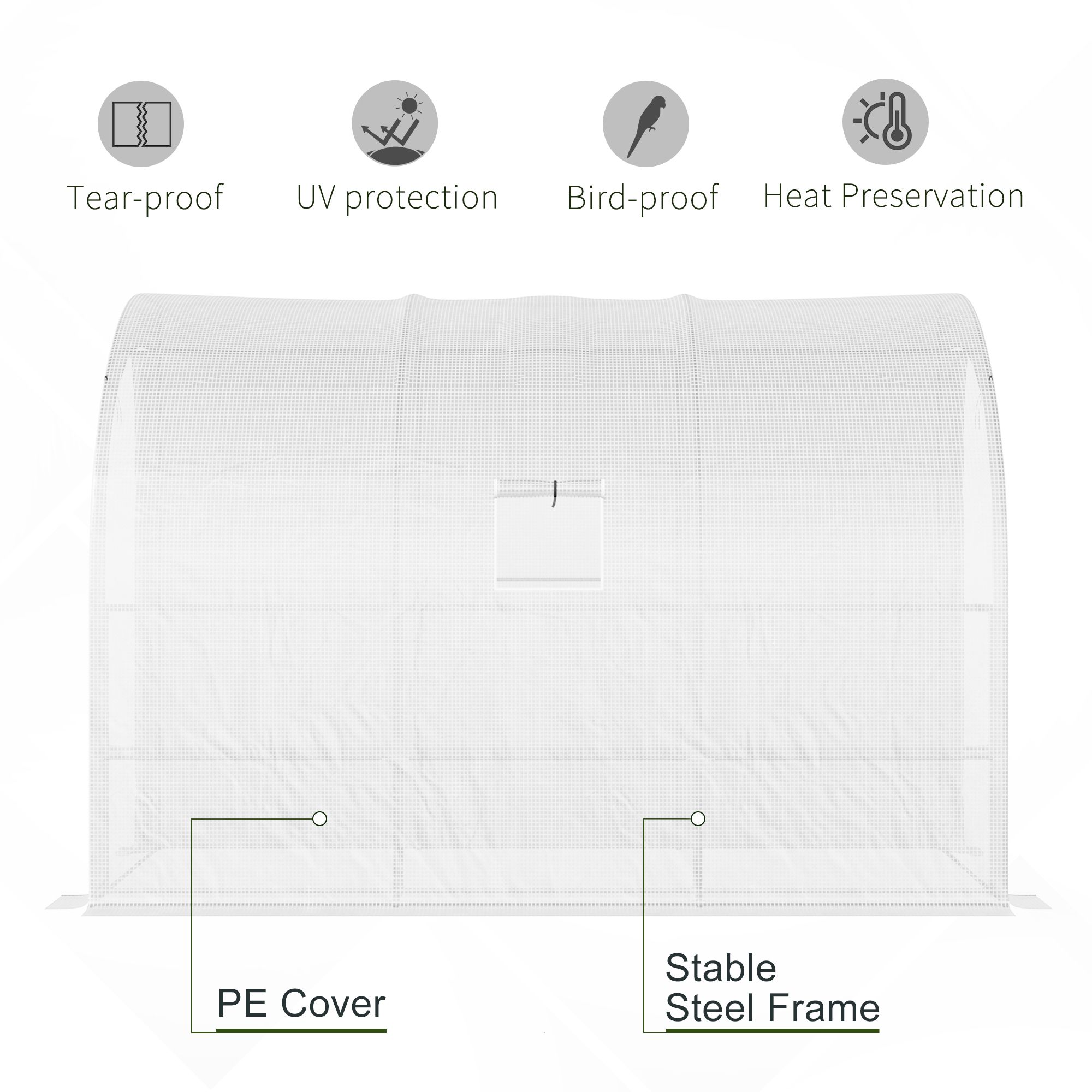 Outsunny Outdoor Walk-In Greenhouse, Plant Nursery with Zippered Doors, PE Cover and 3-Tier Shelves, White, 300 x 150 x 213 cm 5