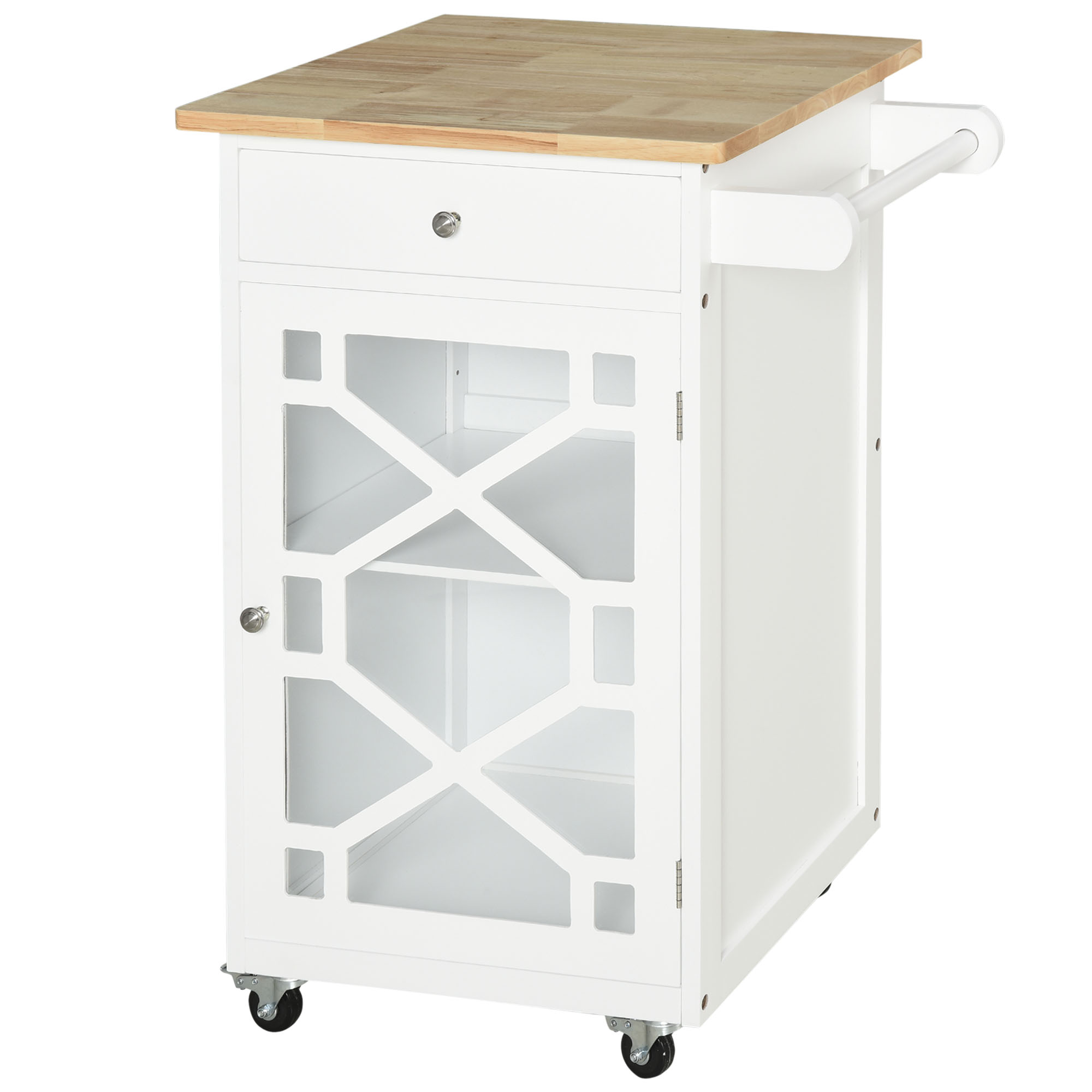 HOMCOM Chariot de service - desserte de cuisine à roulettes - tiroir, placard, porte-serviette - blanc