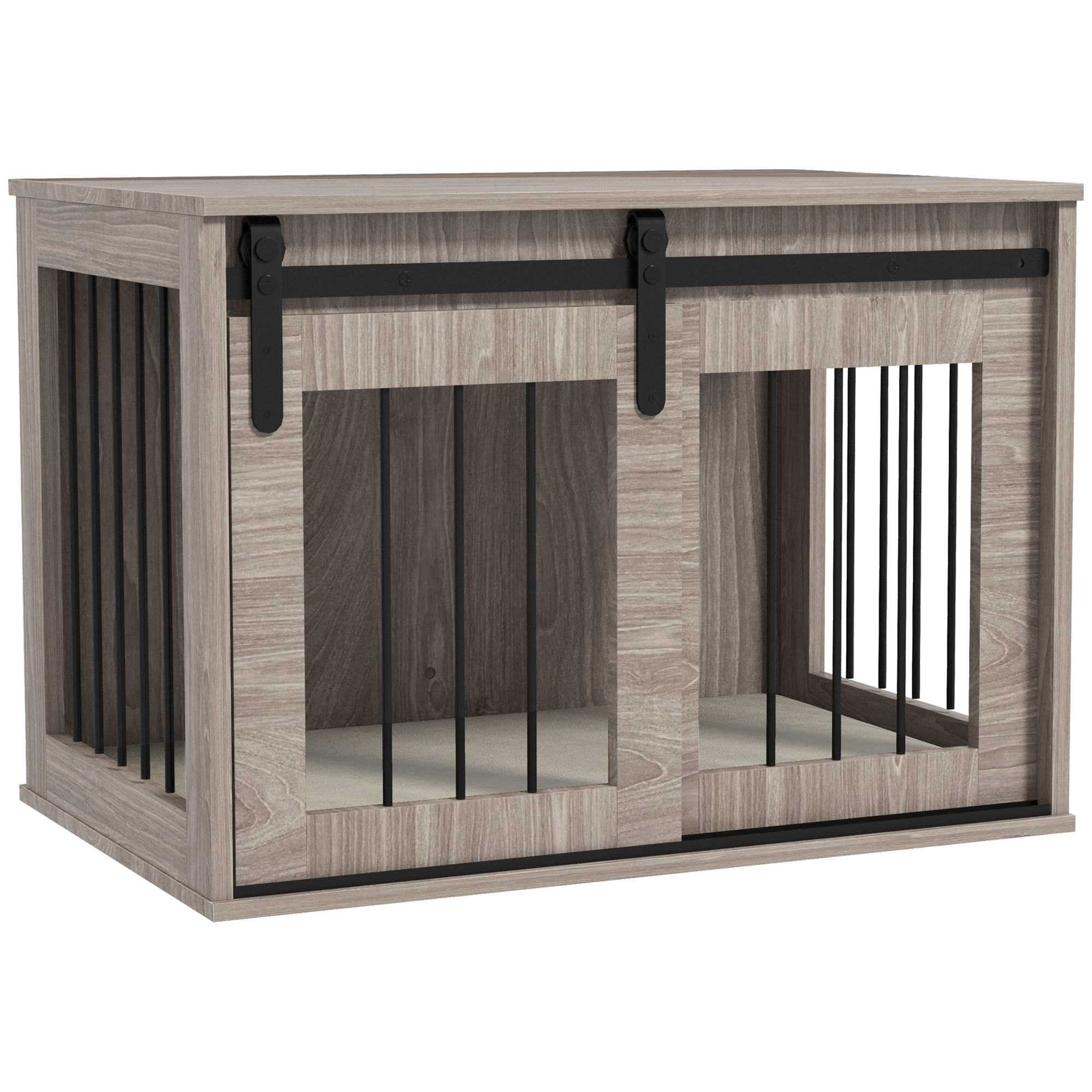 PawHut 80cm Dog Crate Furniture with Removable Cushion for Large Dogs- Grey