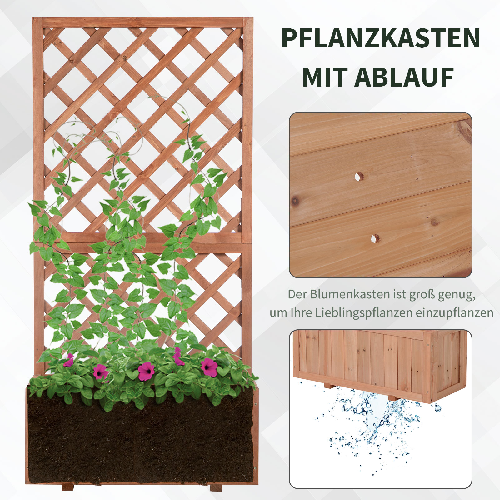 Kõrgendatud lillepott võrega, espaljee lillepott, puidust lillekast, 72,5x31,5x149,5cm aeda, rõdule, terrassile, lillepott ronitaimedele, lilled, oranž