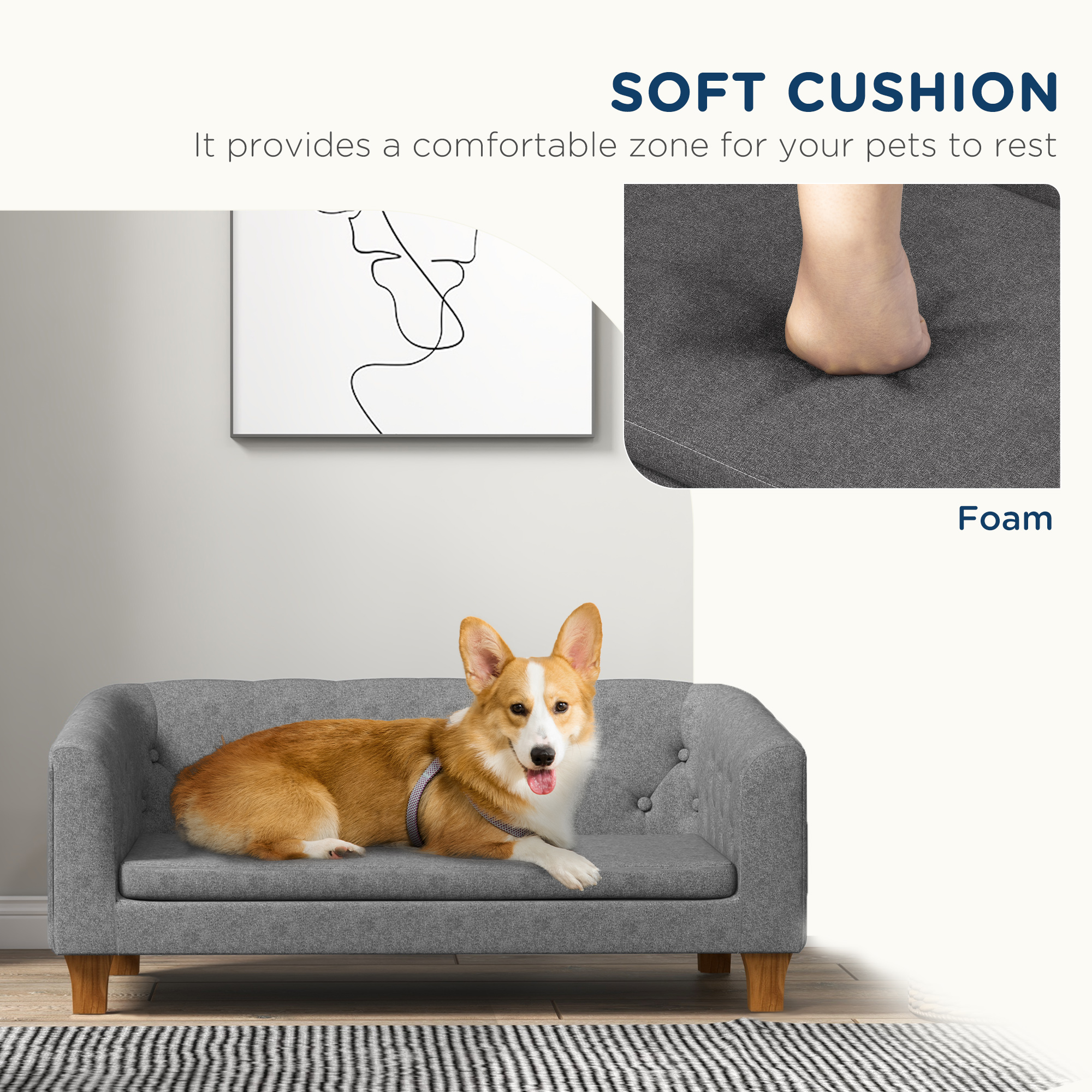 PawHut Dog Sofa Bed w/ Soft Cushion for Medium Dogs Grey 5