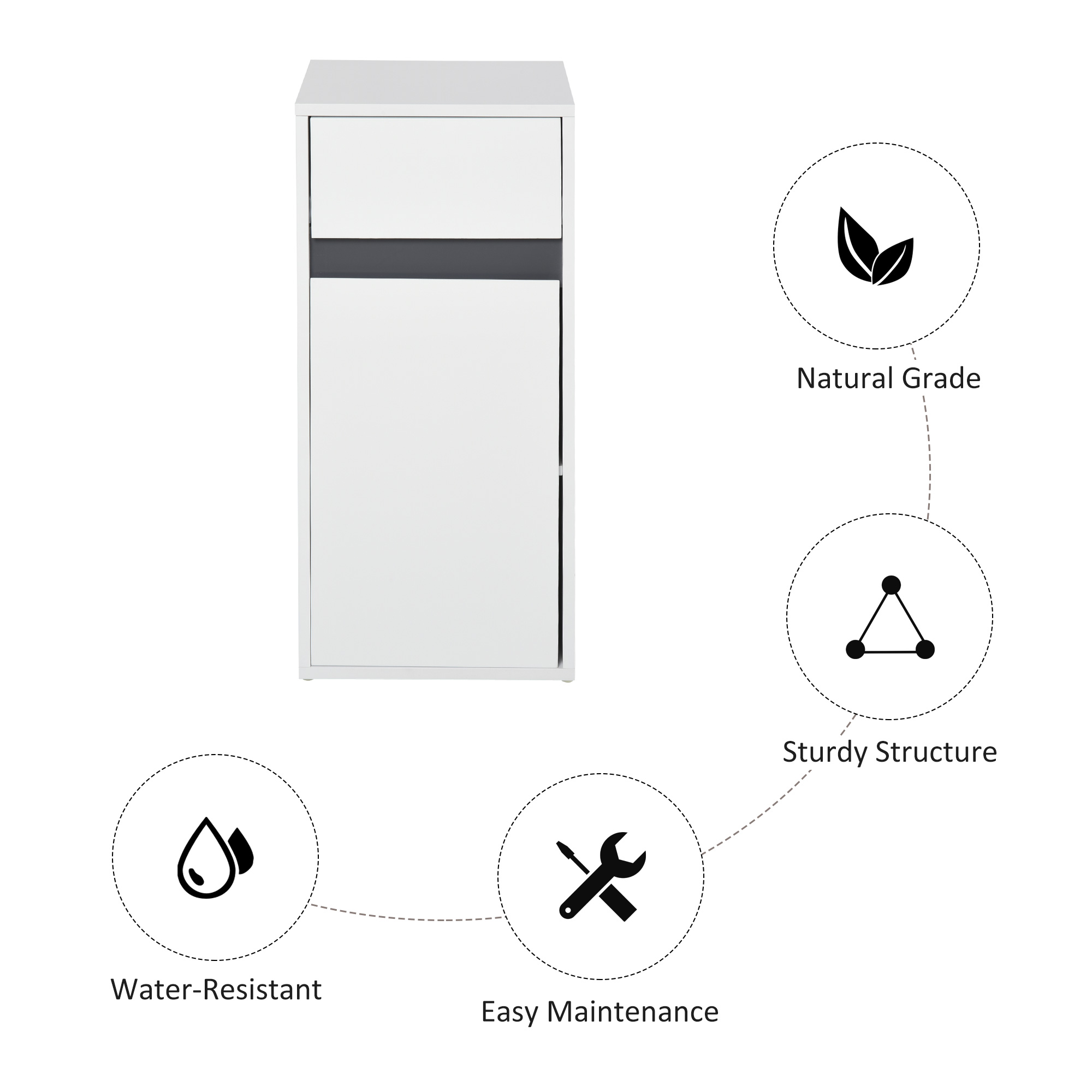 HOMCOM MDF Tri-Compartment Bathroom Storage Cabinet White 7
