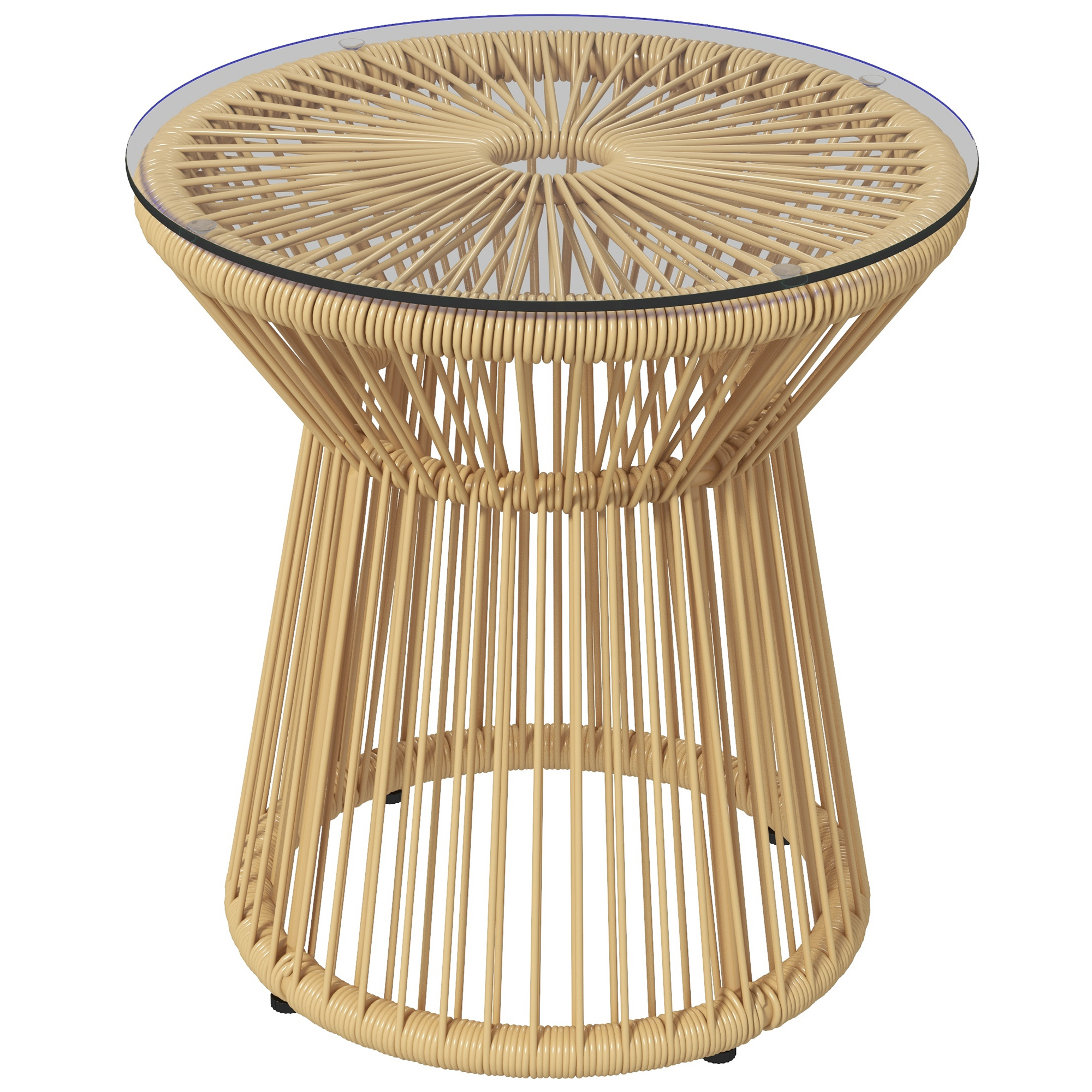 Outsunny Outdoor-Beistelltisch Gartentisch Rattan-Beistelltisch, Glasplatte, PE-Rattan, 40 cm x 40 cm x 42 cm Beige