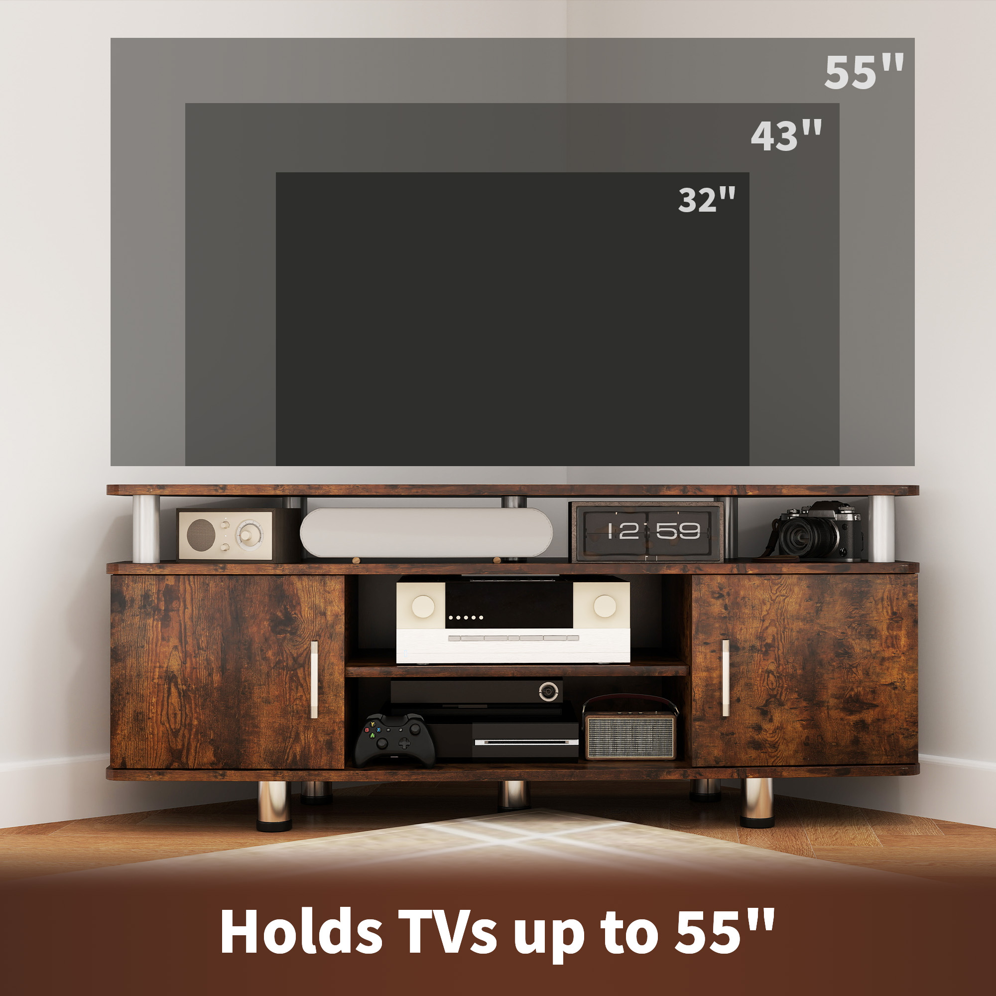 HOMCOM TV Unit Cabinet for TVs up to 55 Inches with Storage Shelves and Cupboard, Entertainment Centre for Living Room, Rustic Brown 6