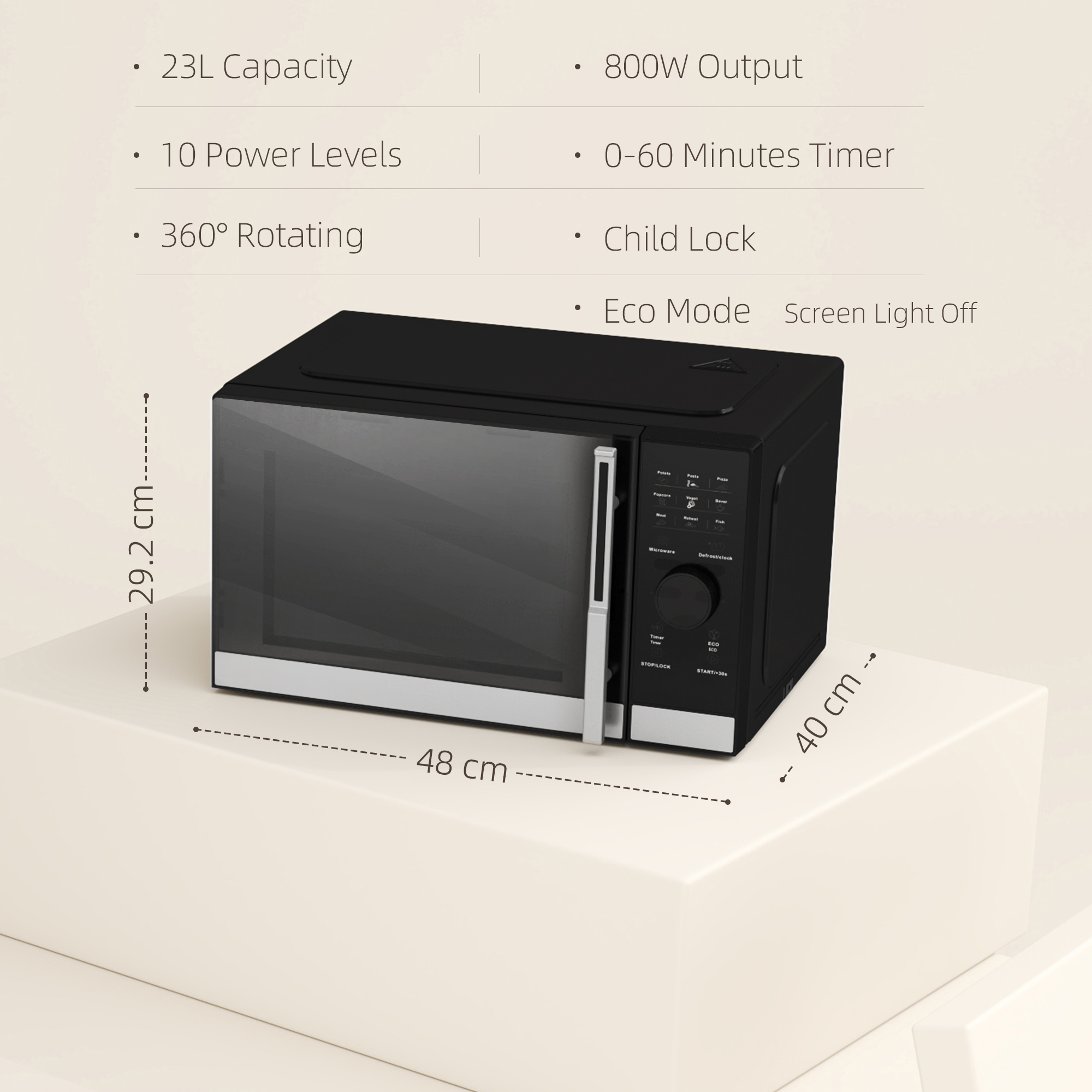 HOMCOM 23L 800W Microwave Oven, Digital Solo Microwave with 10 Power Levels, Automatic Defrost, 8 Auto Cook Menus, 60 Minutes Timer, Clock, Easy Clean, Small Black Microwave 3