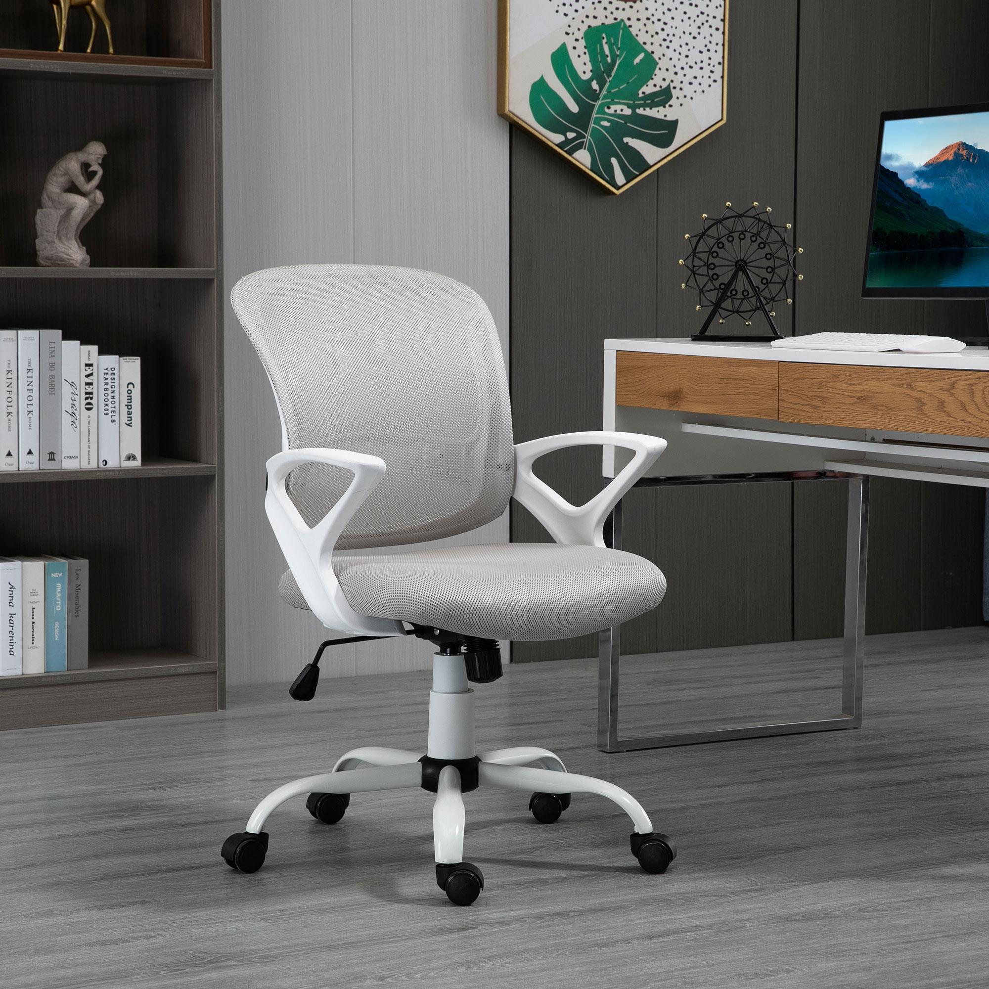 Vinsetto Office Chair Mesh Swivel Desk Chair with Lumbar Back Support Adjustable Height Armrests Grey 2