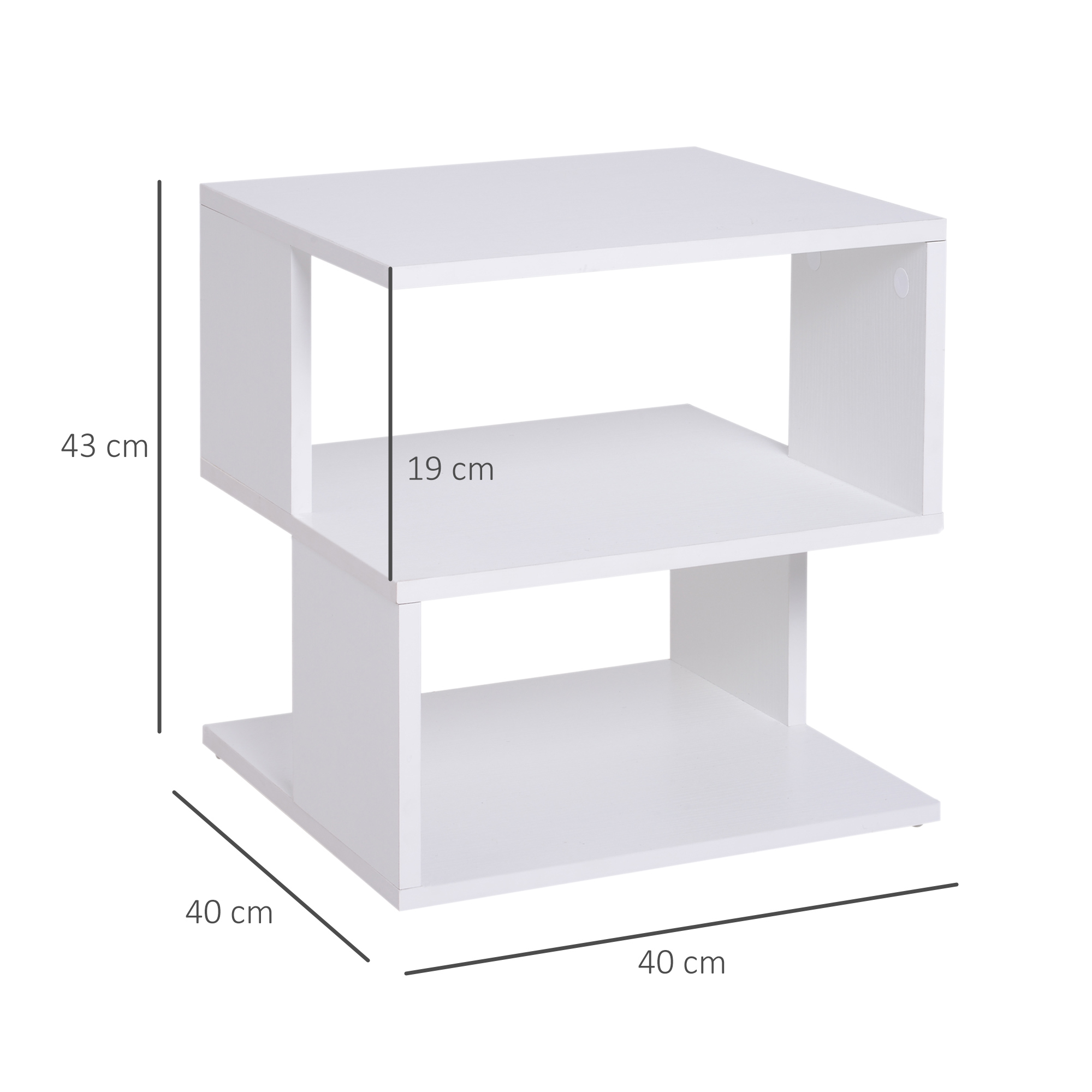 HOMCOM Side Table Square Coffee Table Modern End Table with 2 Tier Storage Shelves for Living Room, Bedroom, White 3