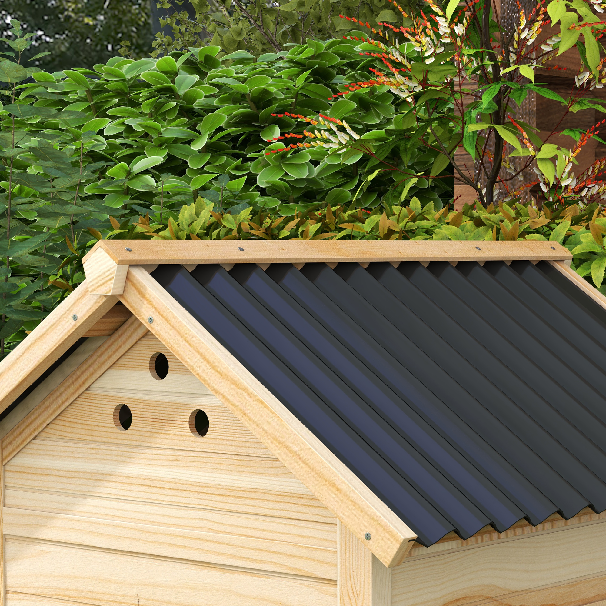 PawHut Wooden Duck House with Double Doors, Openable Roof, Ventilation Holes, Removable Base, Natural Wood Finish 9