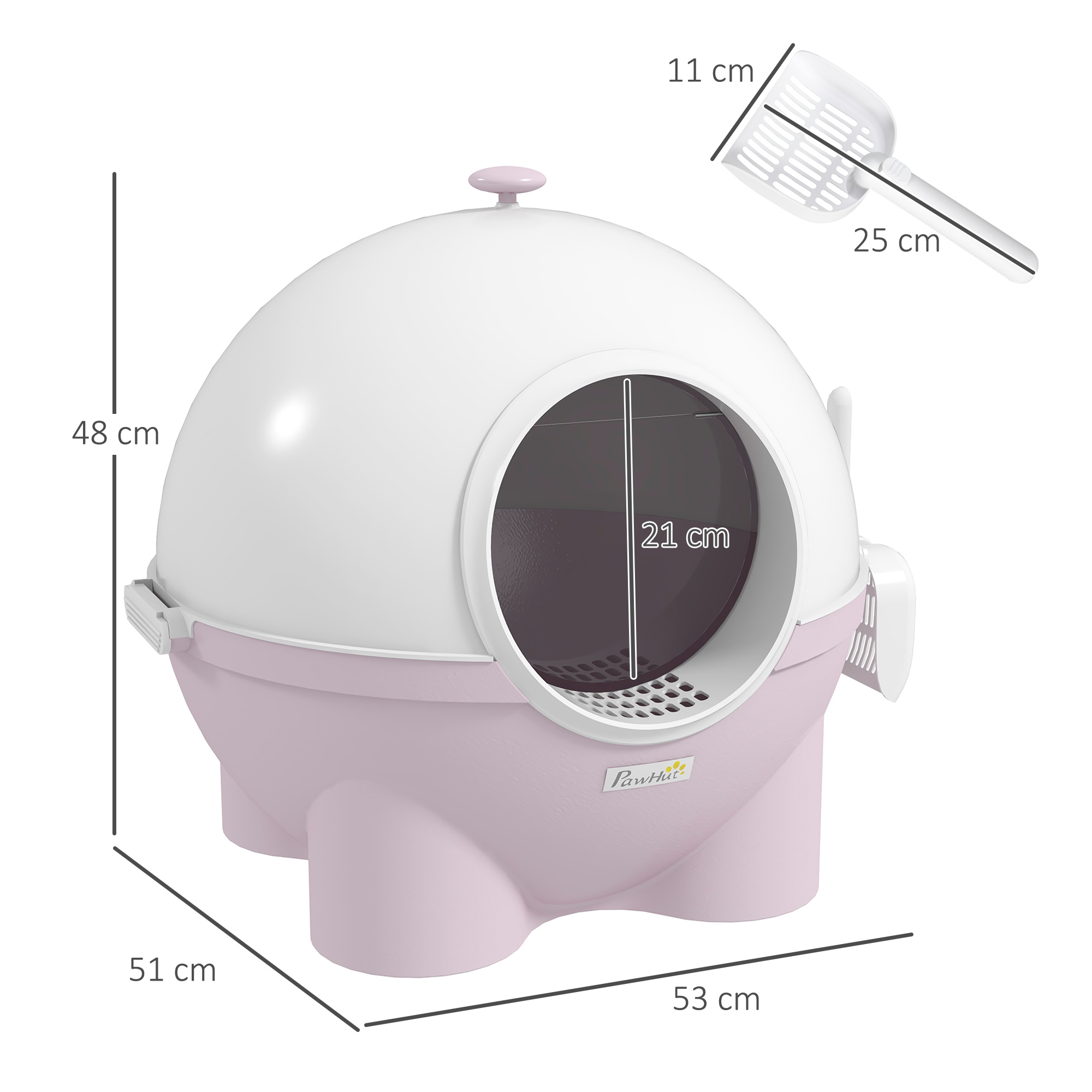 PawHut Large Cat Litter Box, with Scoop, Front Entrance, 53 x 51 x 48cm Pink 3