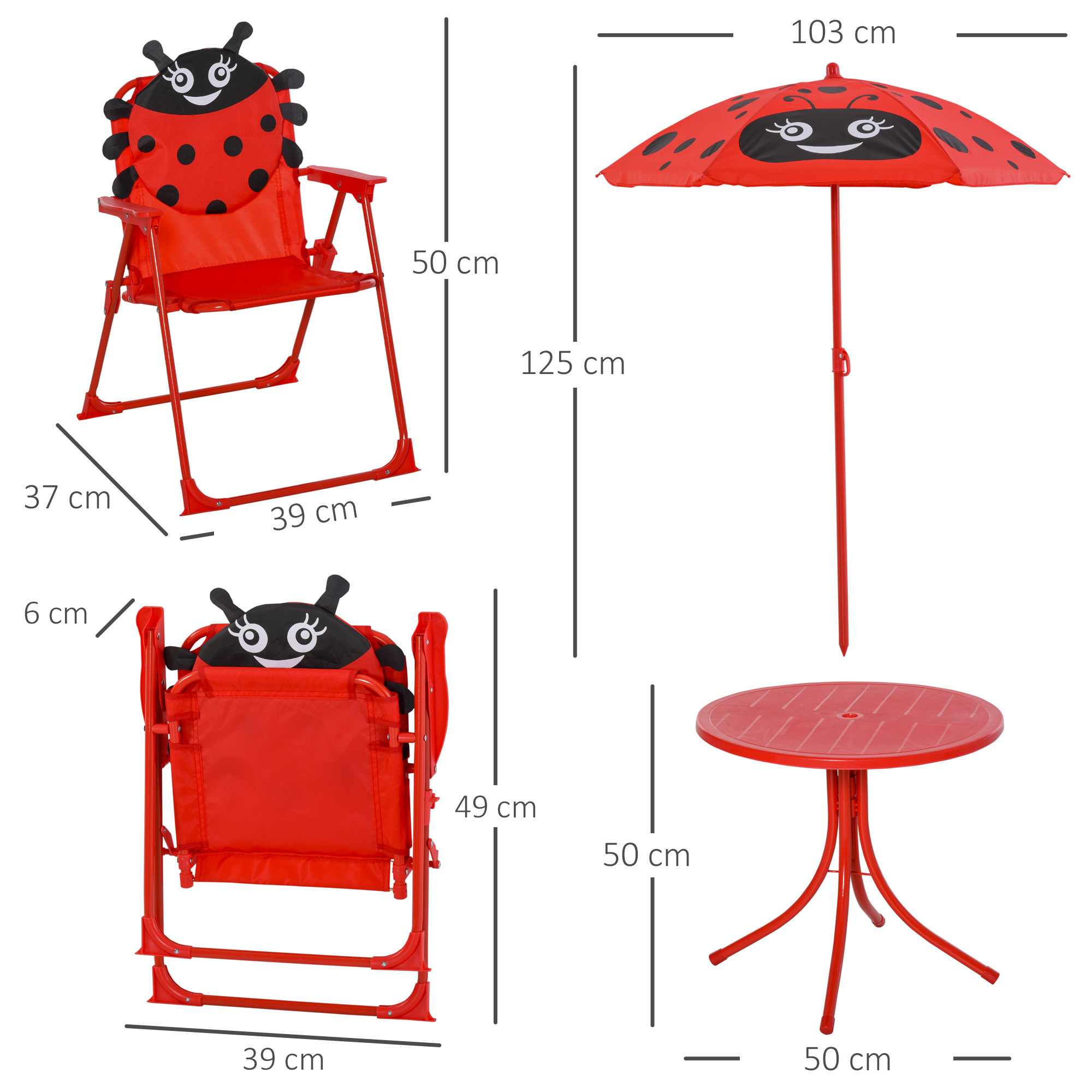 Outsunny Kids Folding Picnic Table Chair Set w/ Parasol, Red 3