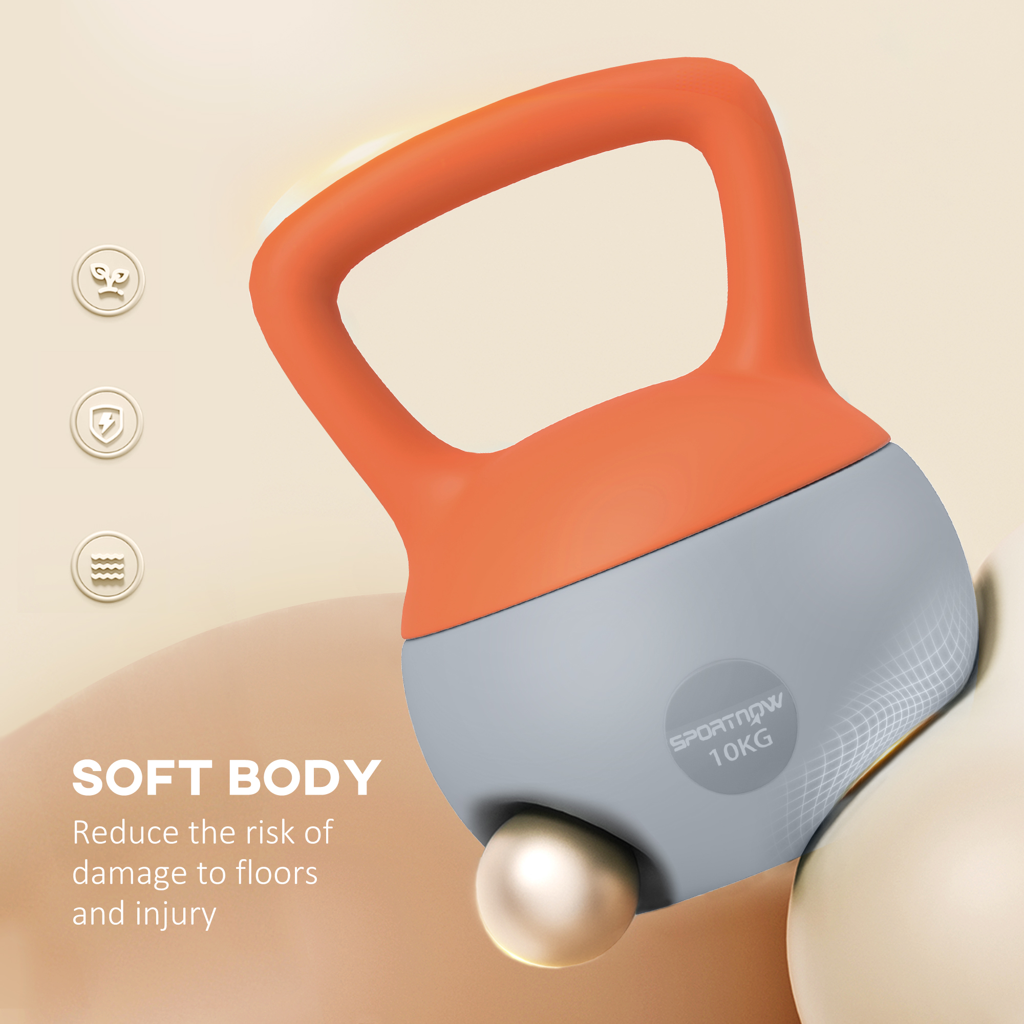 SPORTNOW 10KG Soft Kettlebell, Kettle Bell with Non-Slip Handle for Home Gym, Weight Lifting, Strength Training, Orange/Grey 4