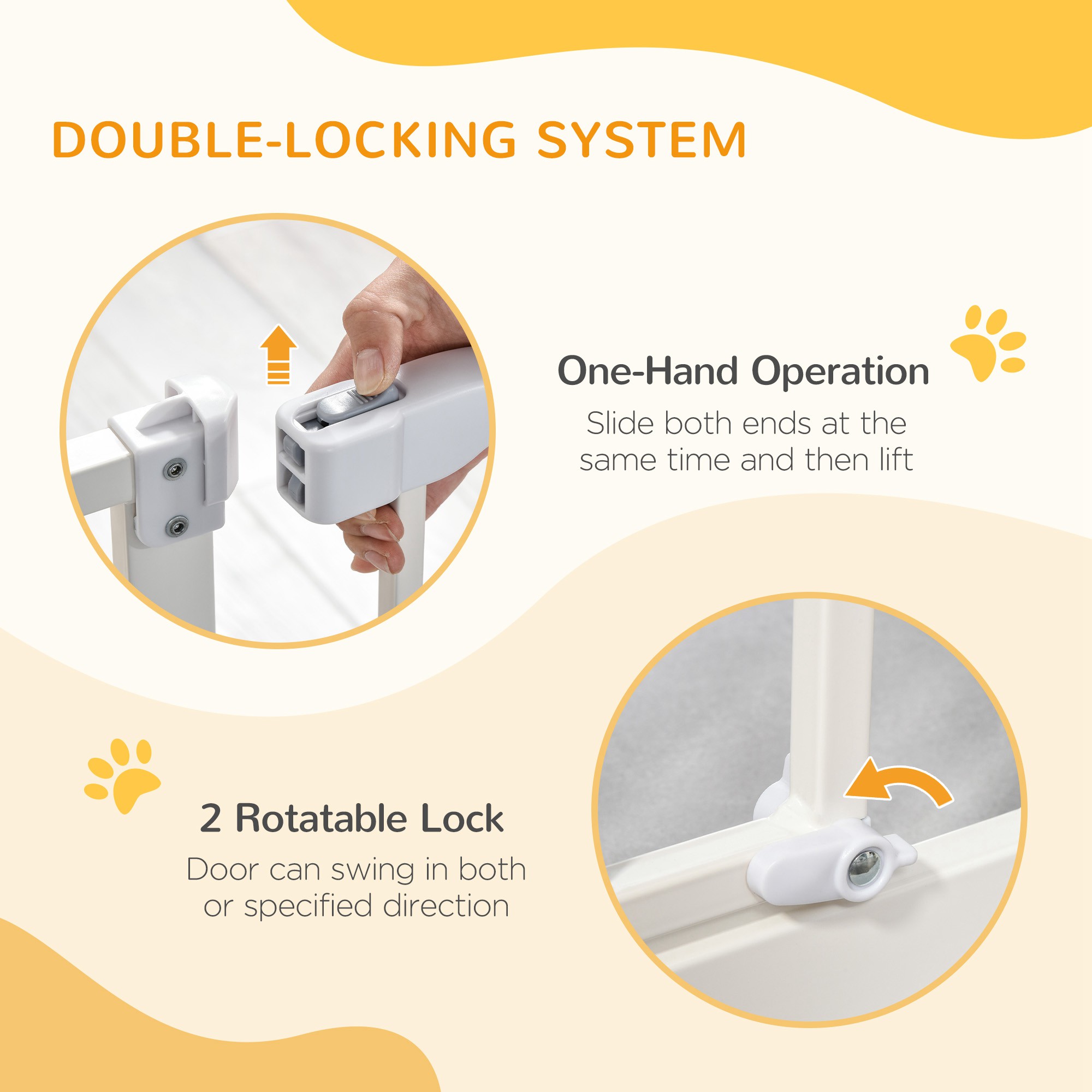 PawHut Pressure Fit Safety Gate, Adjustable Dog Gate, Pet Barrier for for Doorways, Staircases and Hallways with Auto Close, Double Locking, Opening 74-80cm, White 4