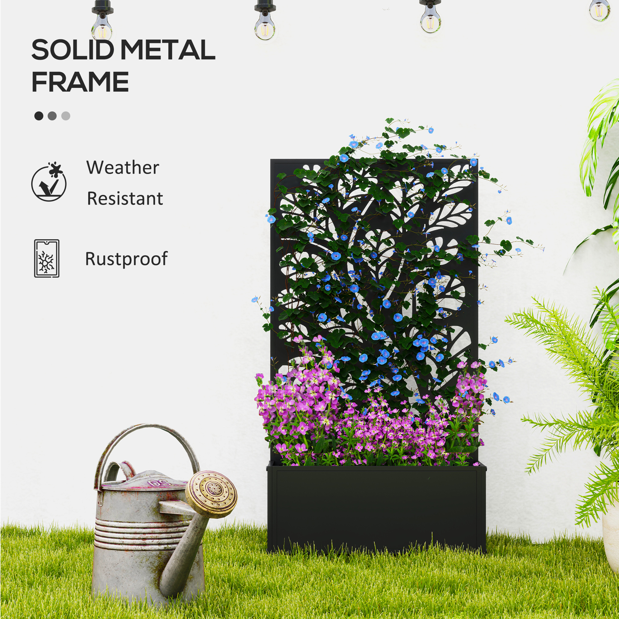 Outsunny Outdoor Metal Planter, with Back Trellis Black 6
