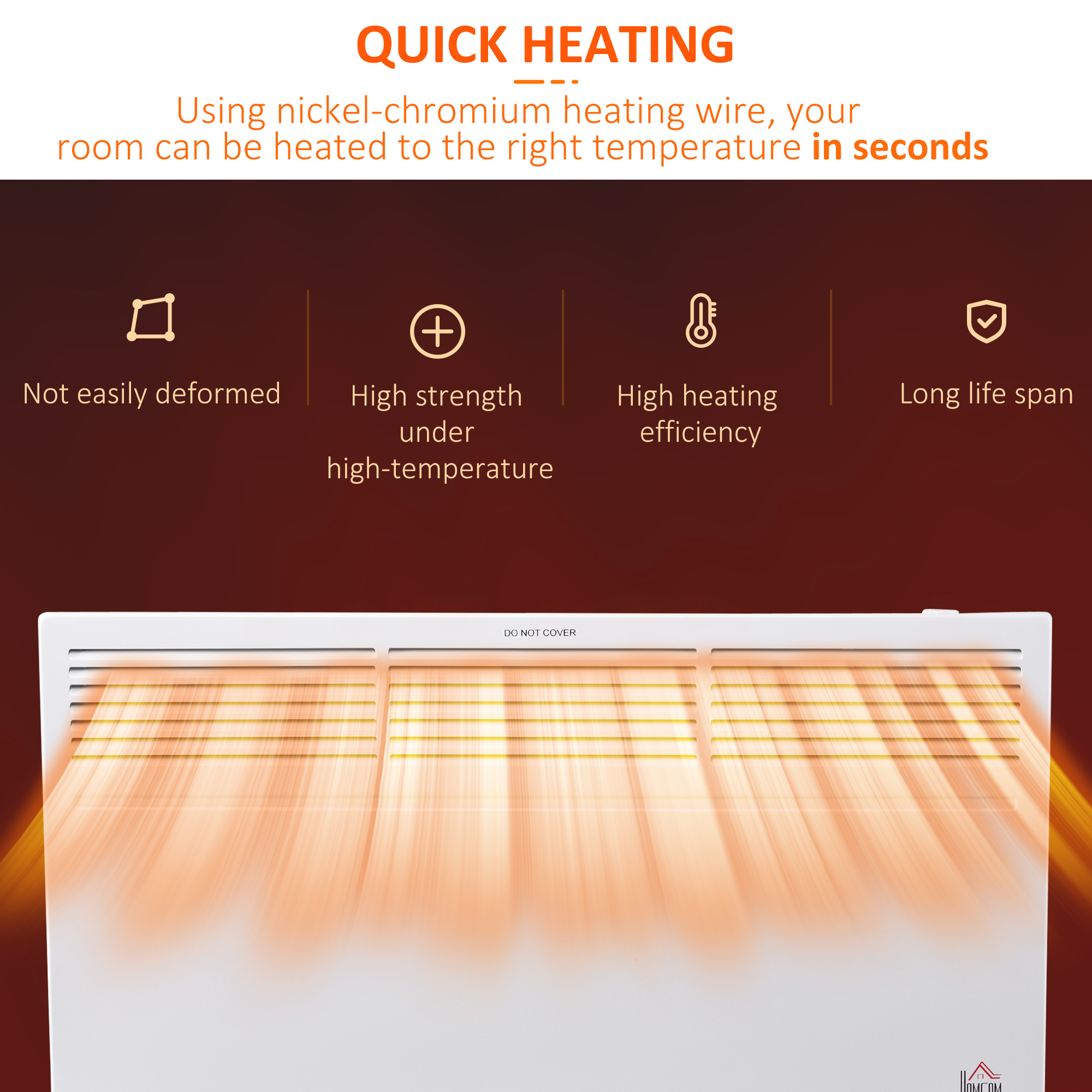HOMCOM POWER Convector Radiator Freestanding or Wall-mounted Heating with 2 Heat Settings Safety Cut-Off, White 6