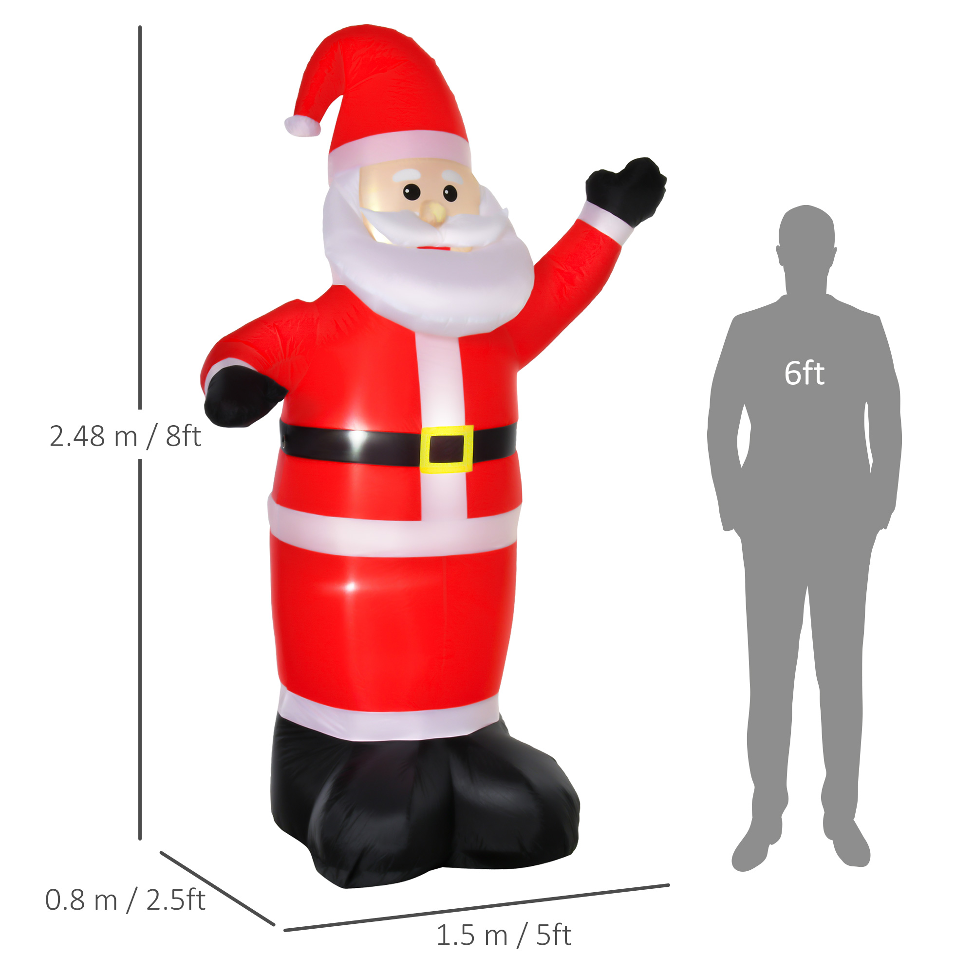 HOMCOM 8ft Inflatable Christmas Santa Claus Xmas Decoration with LED Holiday Air Blown Yard Outdoor Décor 3