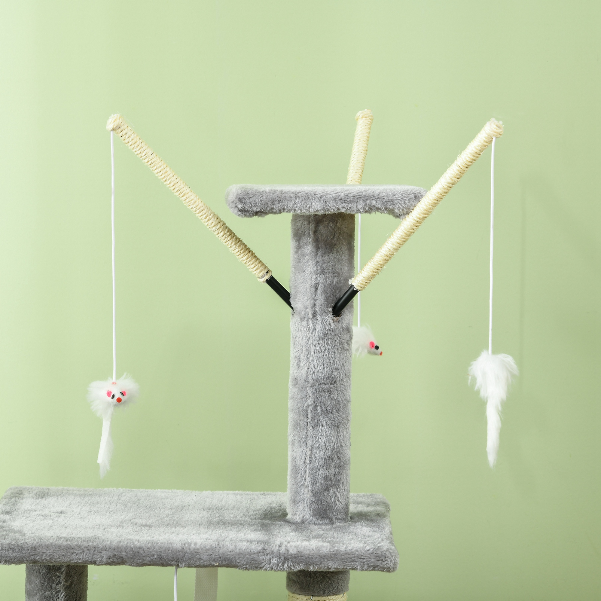 PawHut Cat Scratching Post Cat Tree for Indoor Cats Climbing Tower Scratcher w/ Ladder Kitty Activity Centre 135cm Grey 9