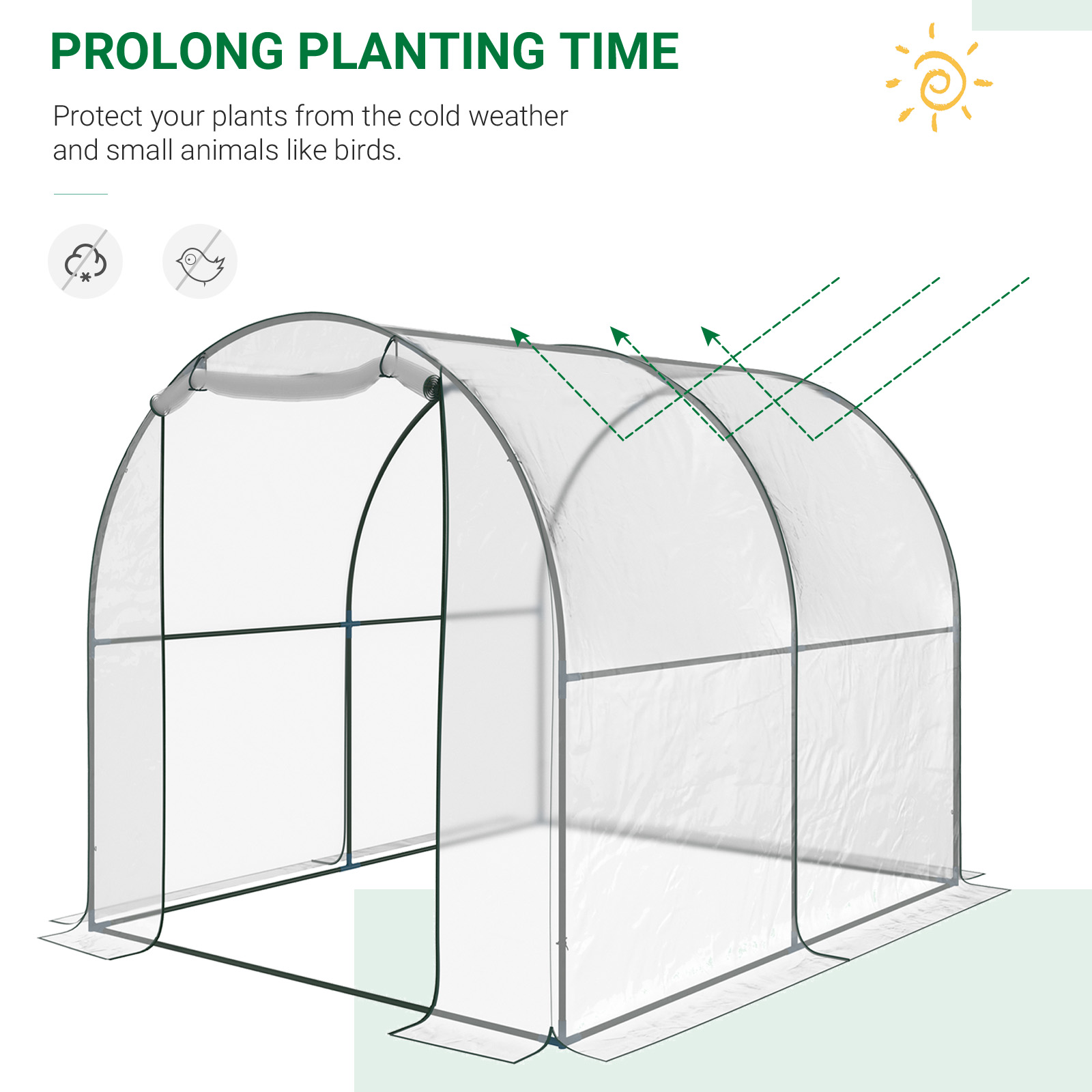 Outsunny Walk-in Polytunnel Greenhouse with Roll-up Door Transparent Tunnel Greenhouse with Steel Frame and PVC Cover, 2.5 x 2m 4