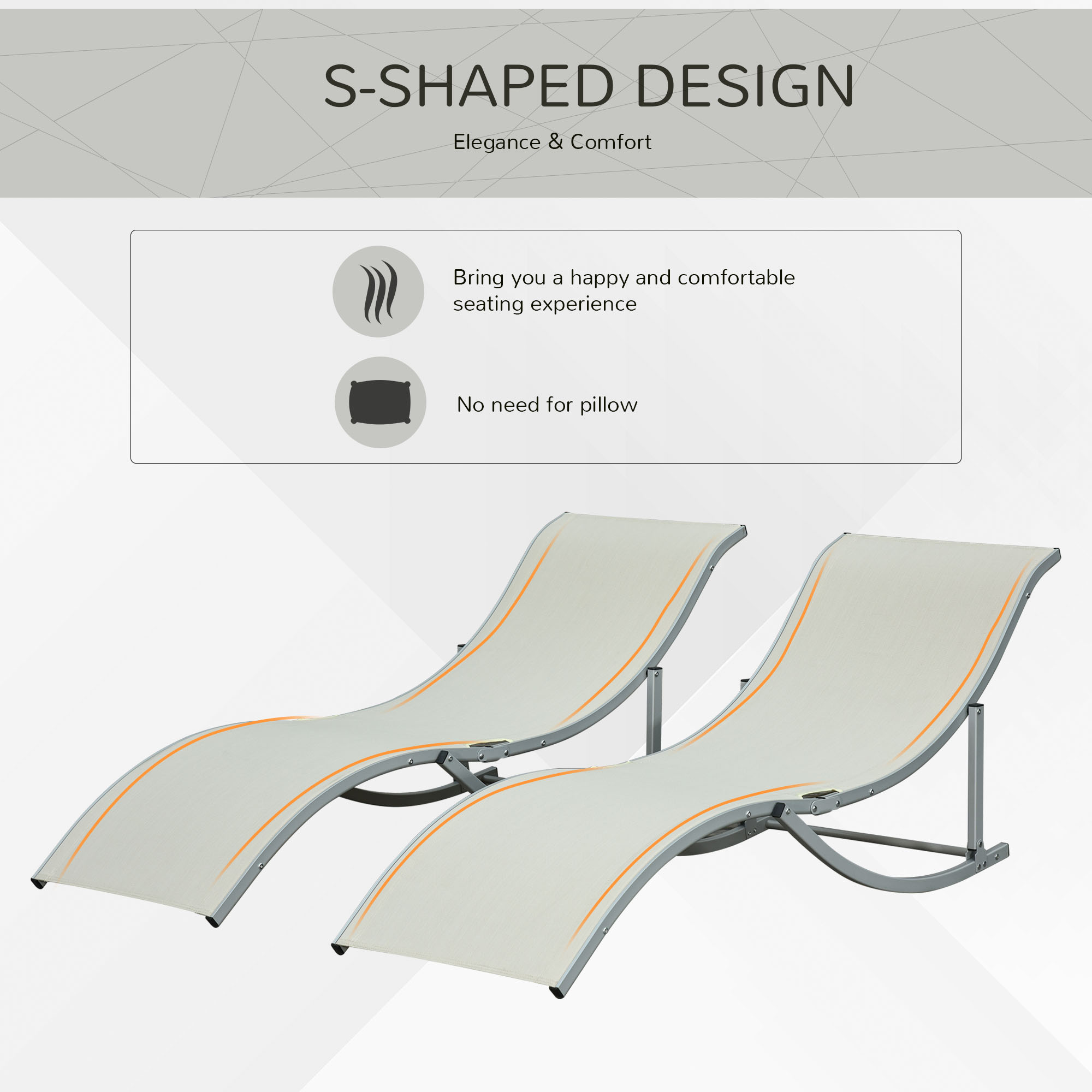 Outsunny Set of S-shaped Foldable Lounge Chair Sun Lounger