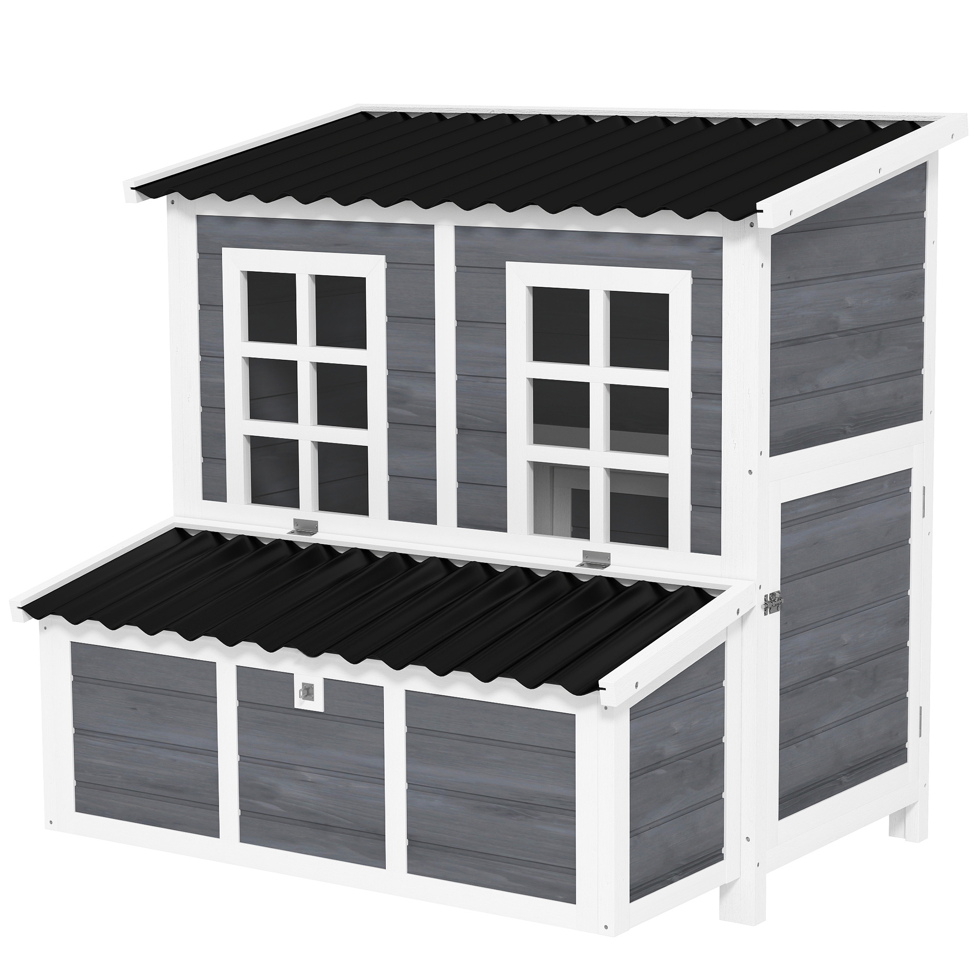 PawHut Wooden Hamster Cage with Storage Shelf, Wheels, Ramps, Water Bottle, Hut, Seesaws