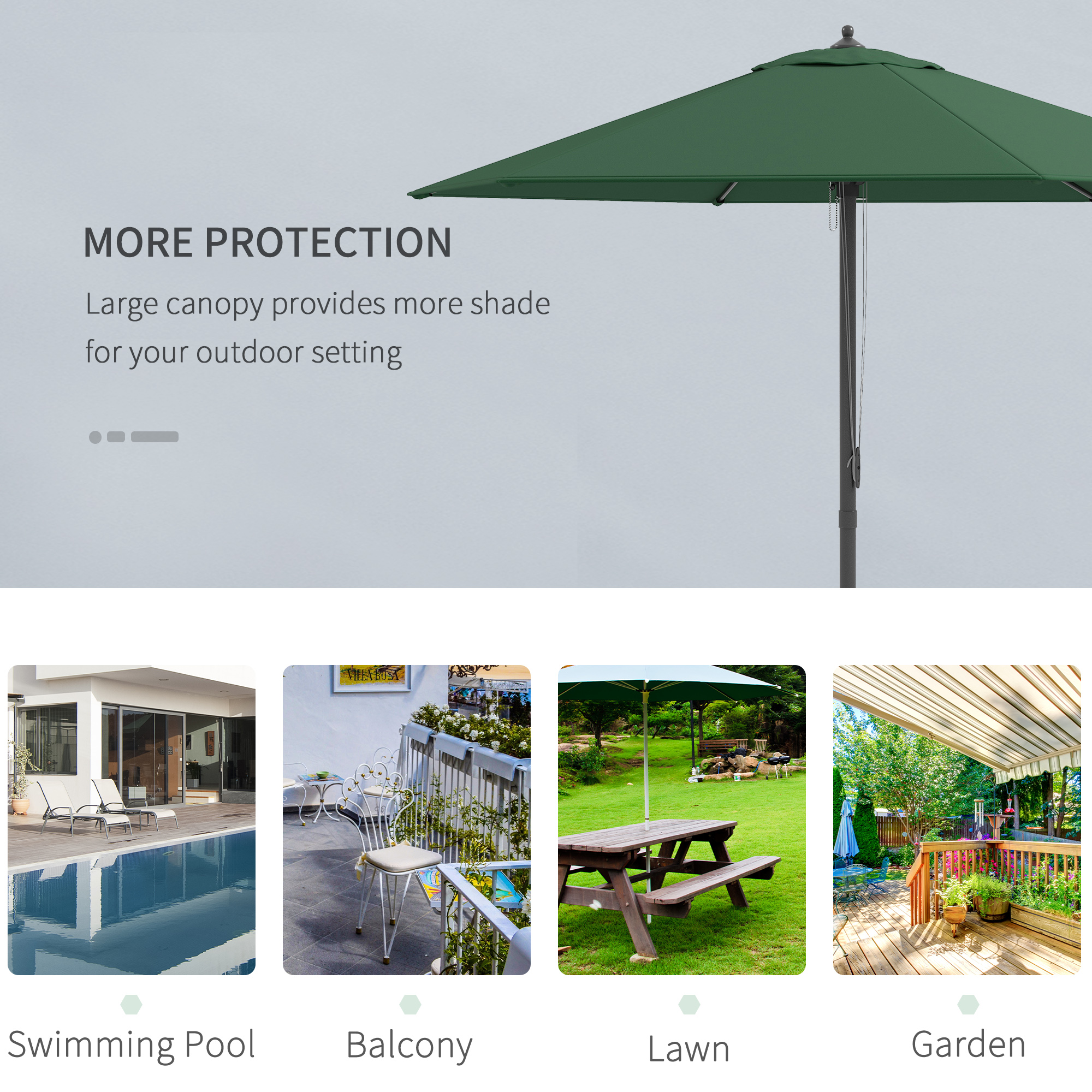 Outsunny 2.8m Garden Parasol Umbrella, Round Outdoor Market Table Umbrella Sun Shade Canopy, Green 6
