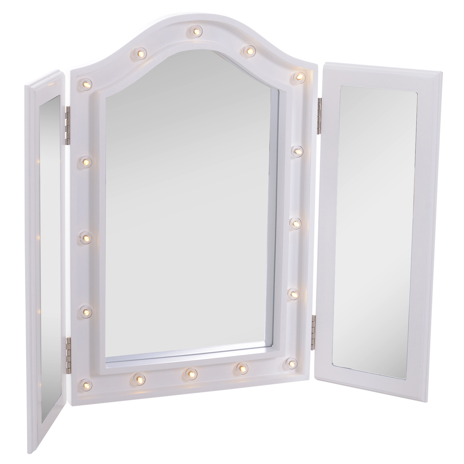 HOMCOM Miroir de Maquillage Miroir de Courtisie Lumière LED Triple de Pliage Charge USB Hollywood MDF Blanc