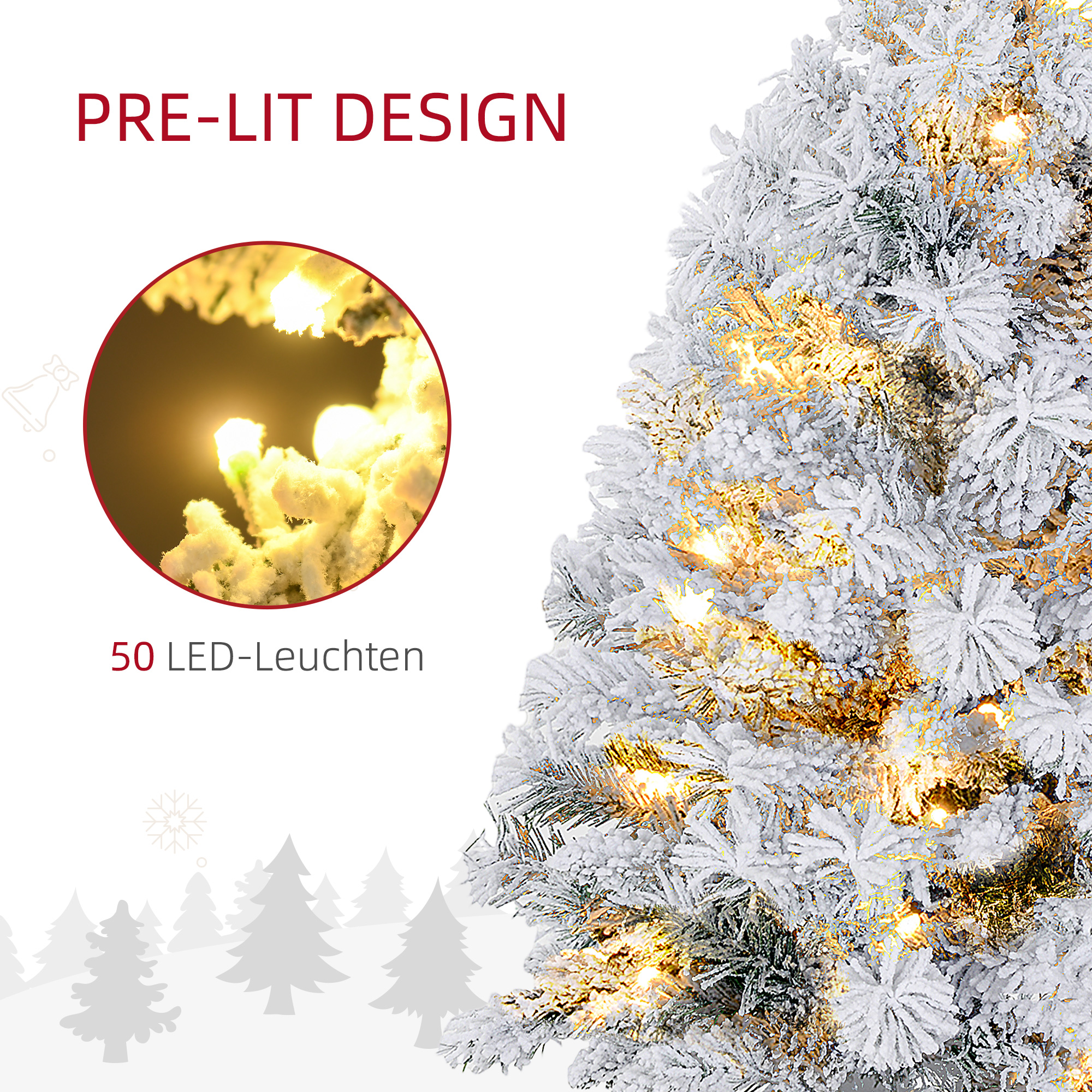 Jõulupuu 92 cm, LED-tuled, lumeoksad, männikäbid, leegiaeglustaja, betoonalus