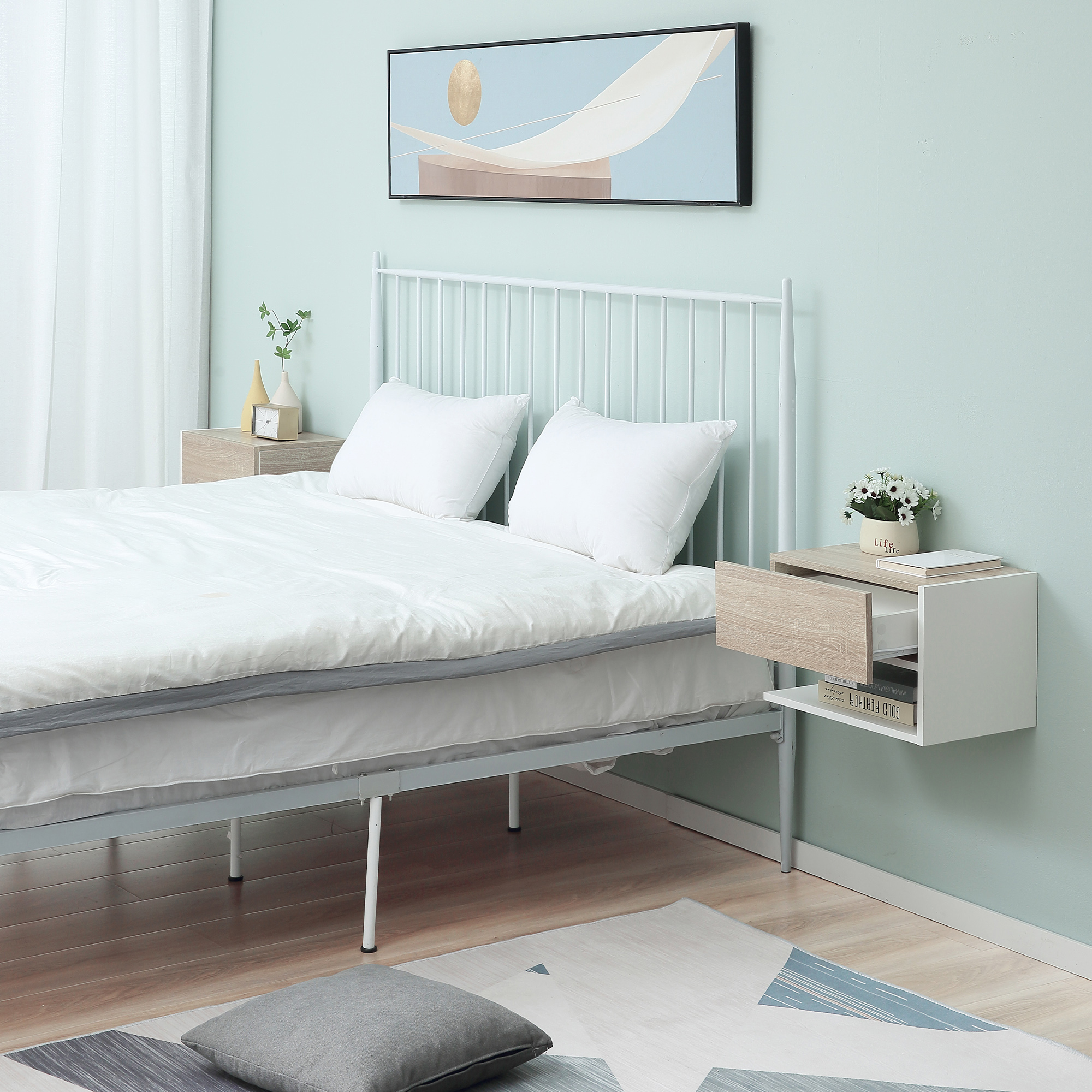 HOMCOM Set di Comodini Sospesi a Parete con Cassetto e Mensola