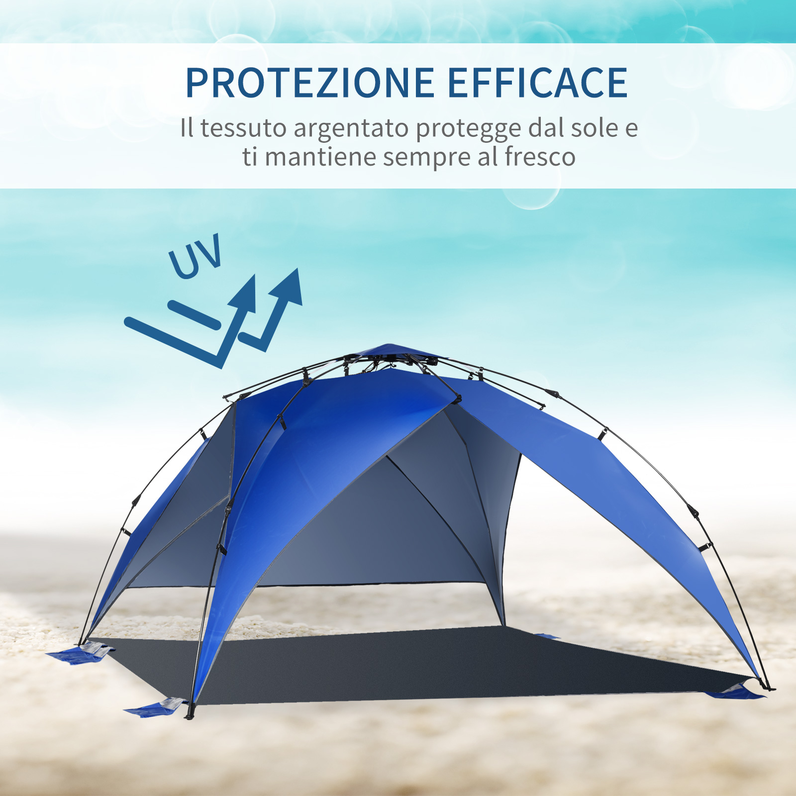 Tenda Da Spiaggia Pop-up Con Protezione UV, Mini Piscina, Con Borsa Per Il Trasporto E Picchetti Per Bambini Picnic Giardino Azzurro 88641801