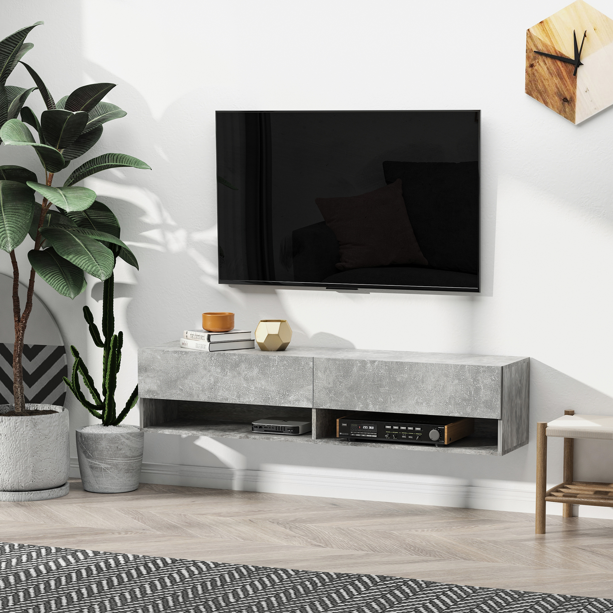 Mobile Porta TV Sospeso HOMCOM 140cm Con 4 Vani E 2 Ante – Fino A 60 Pollici