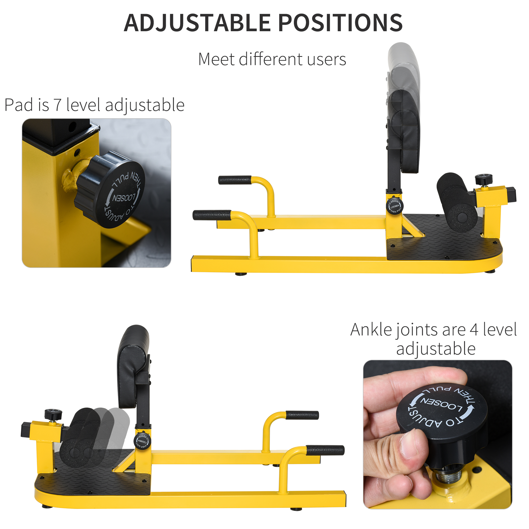 HOMCOM Squat Machine with Push Up Stand, Padded Hip Thrust Bench with Adjustable Cushion for Home Gym Work Out, Yellow 4