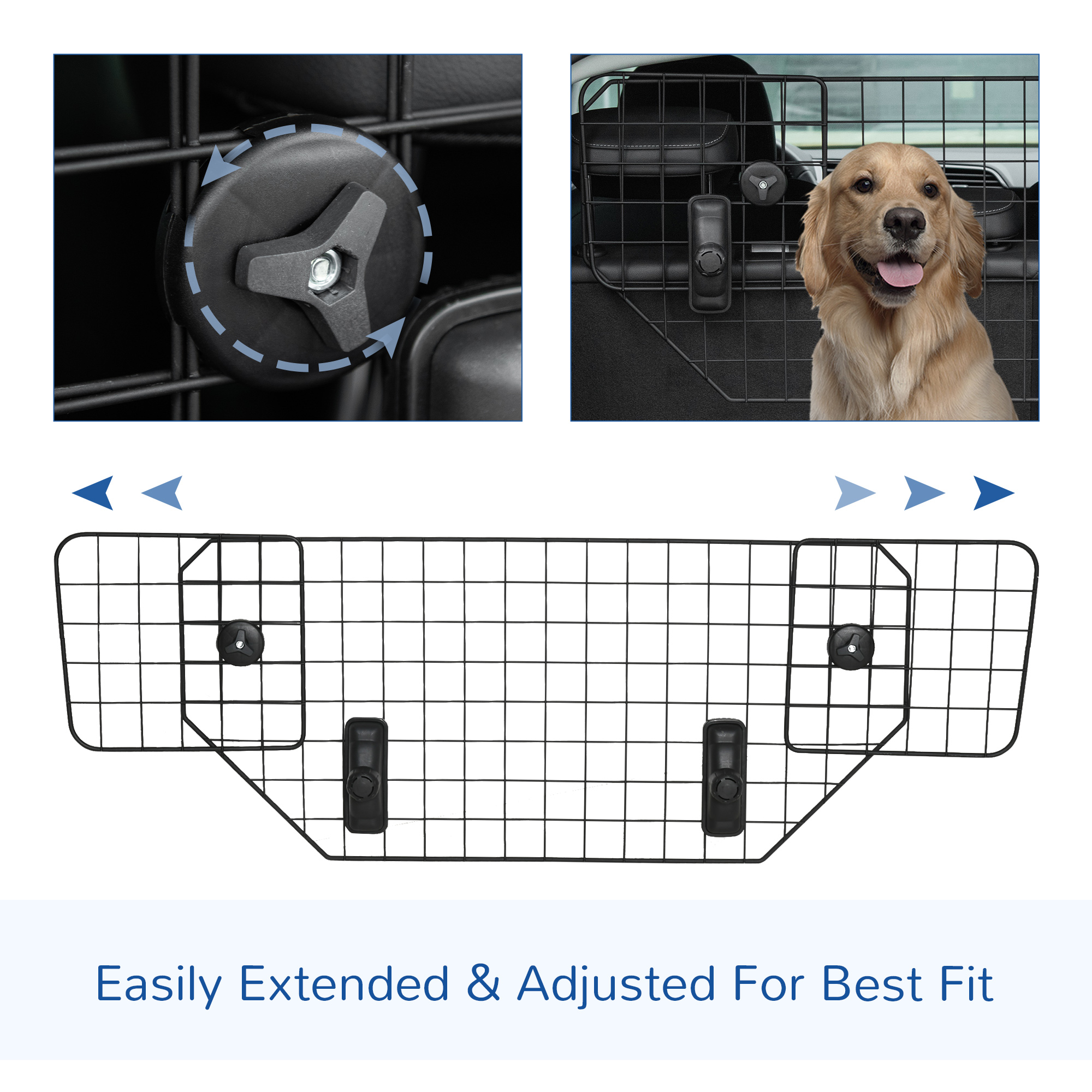 PawHut Dog Guard for Cars Adjustable Boot Barrier Metal Mesh Pet Headrest, 90-120W x 40.5H cm 6