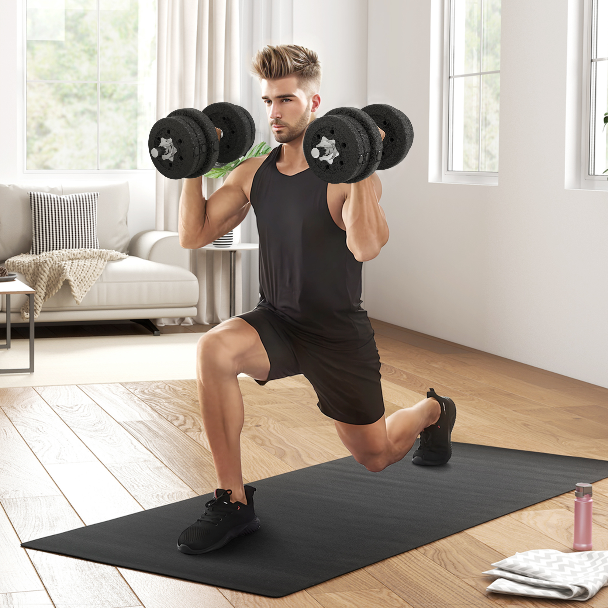 HOMCOM 25KG Adjustable Weights Dumbbells Set, Dumbbell Hand Weights for Home Office Gym Body Fitness Lifting Training, Black 2