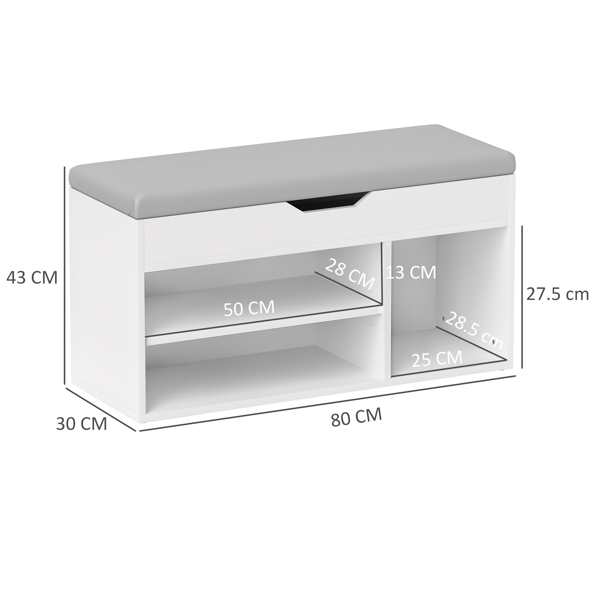 HOMCOM Shoes Cabinet Bench Hidden Storage Padded Seat Organiser Footwear Rack Hallway Cream White 3