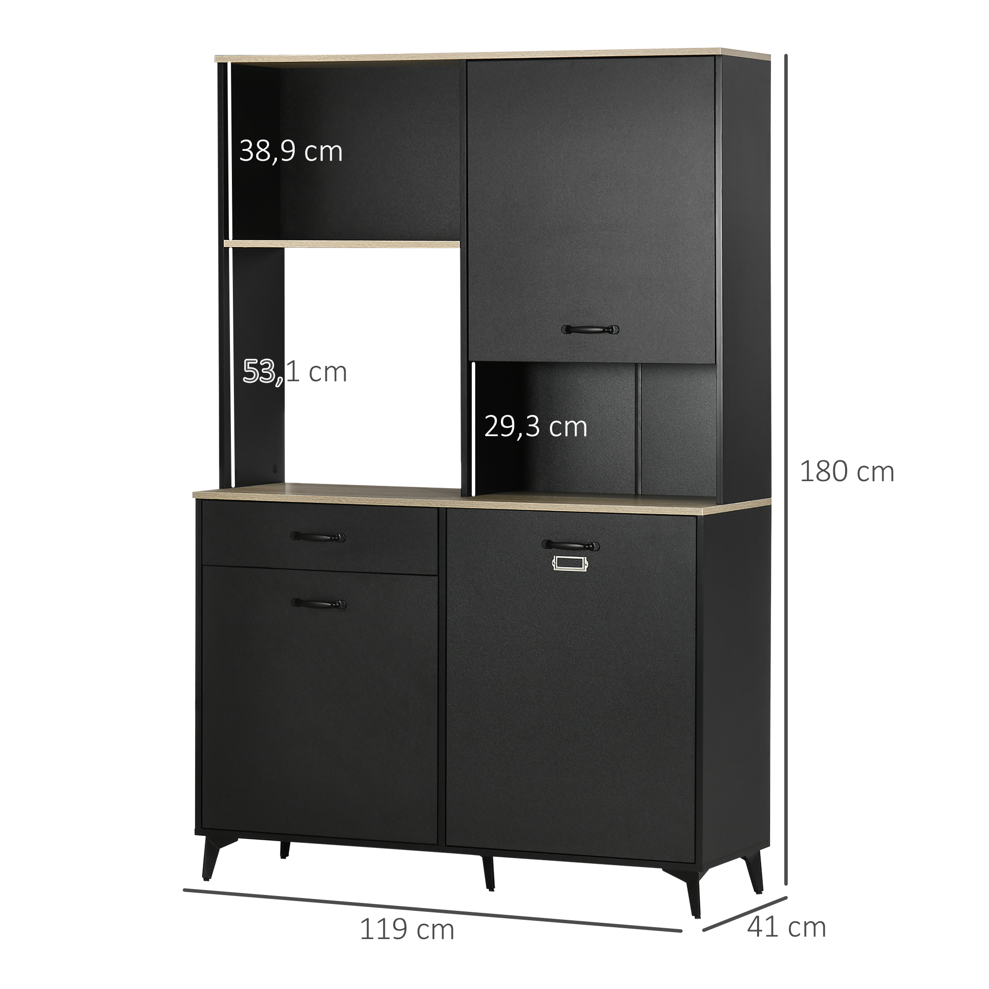 Buffet 3 Portes Noir Avec Séparateurs - Rangement Élégant Pour Salon Ou Salle à Manger