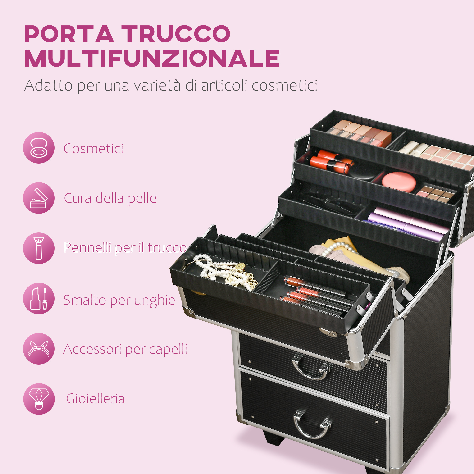 Trolley Makeup Professionale HOMCOM - In Alluminio, Componibile In 2 Valigette - Foto 10