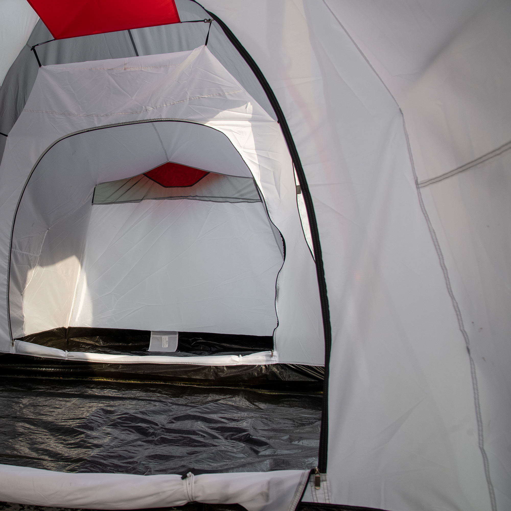 Outsunny Four-Man Tunnel Tent, with Two Bedrooms and Living Room Grey/Red 9