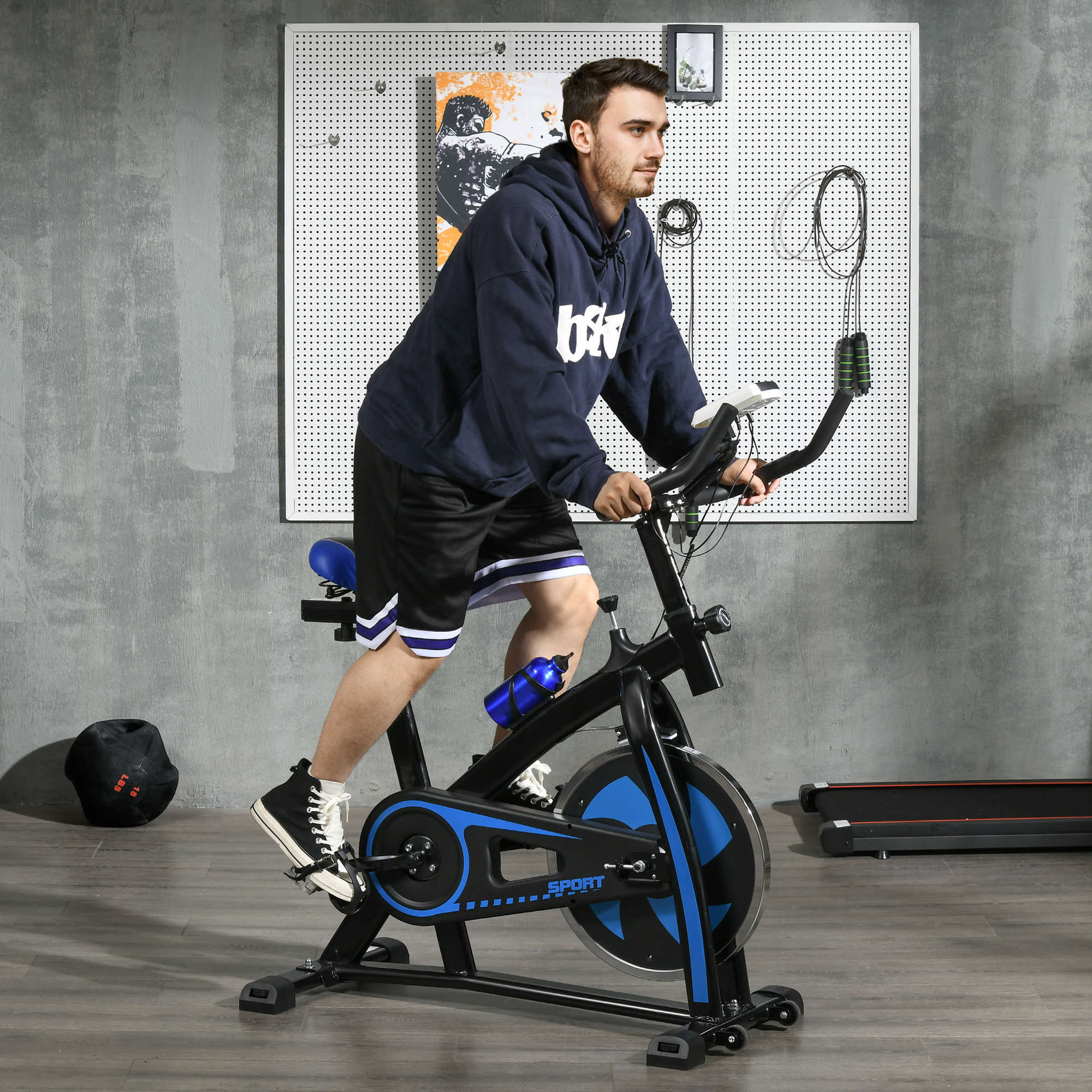 Vélo D'appartement SPORTNOW – Bleu, écran LCD, Résistance Hydraulique (120 Kg)