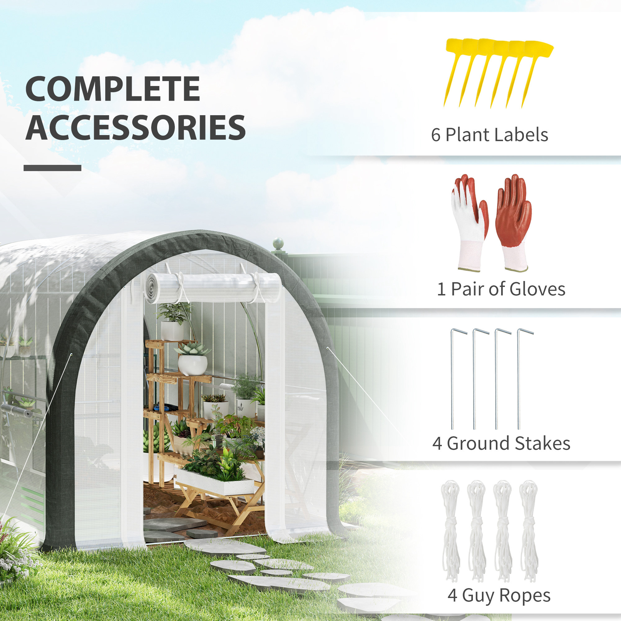Outsunny 3 x 2(m) Walk-In Tunnel Greenhouse, with Accessories White 8