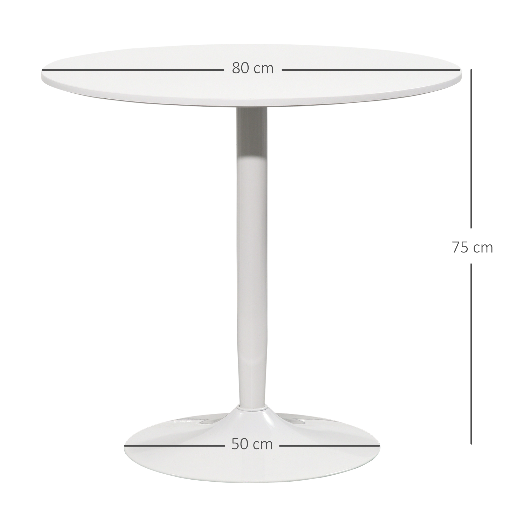 Söögilaud kahele inimesele, ümmargune lauaplaat Ø80 cm, MDF ja teras, libisemiskindel, valge, 75 cm