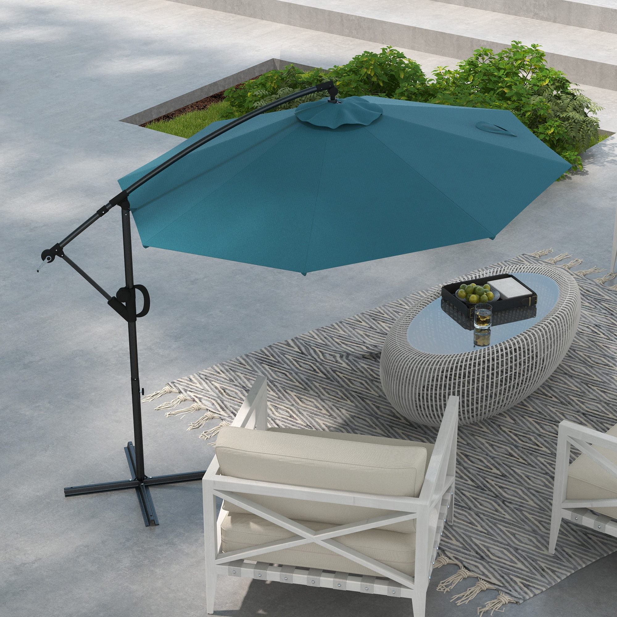 Outsunny 3m Offset Cantilever Parasol Umbrella, with Cross Base Blue 7