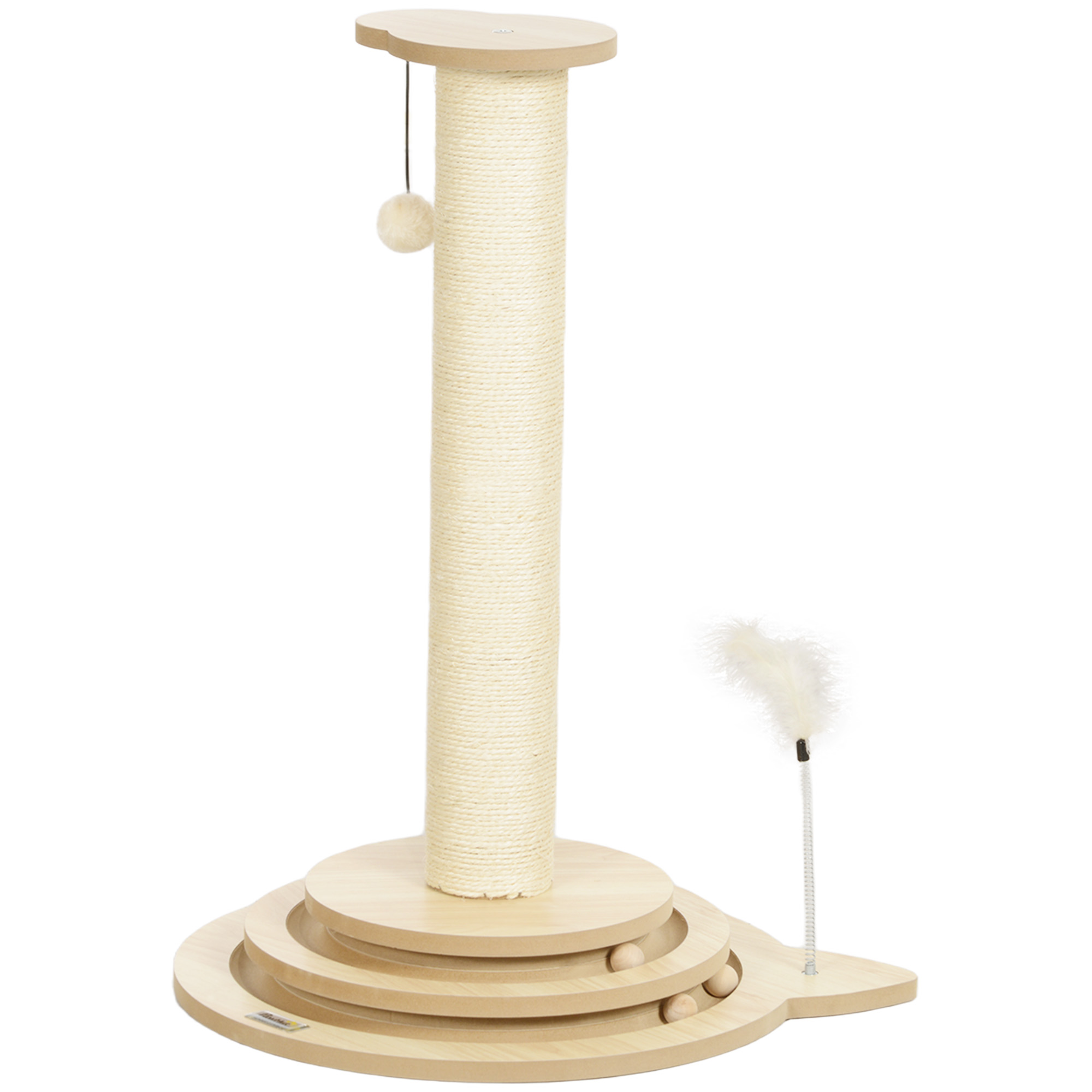PawHut 4-in-1 Kratzstamm, 69cm Kratzsäule, Sisal-Katzenkratzbaum mit Spielball, Kratzbaum für Katzen, Katzen Kratzmöbel, Indoor, Eiche   Aosom – PawHut