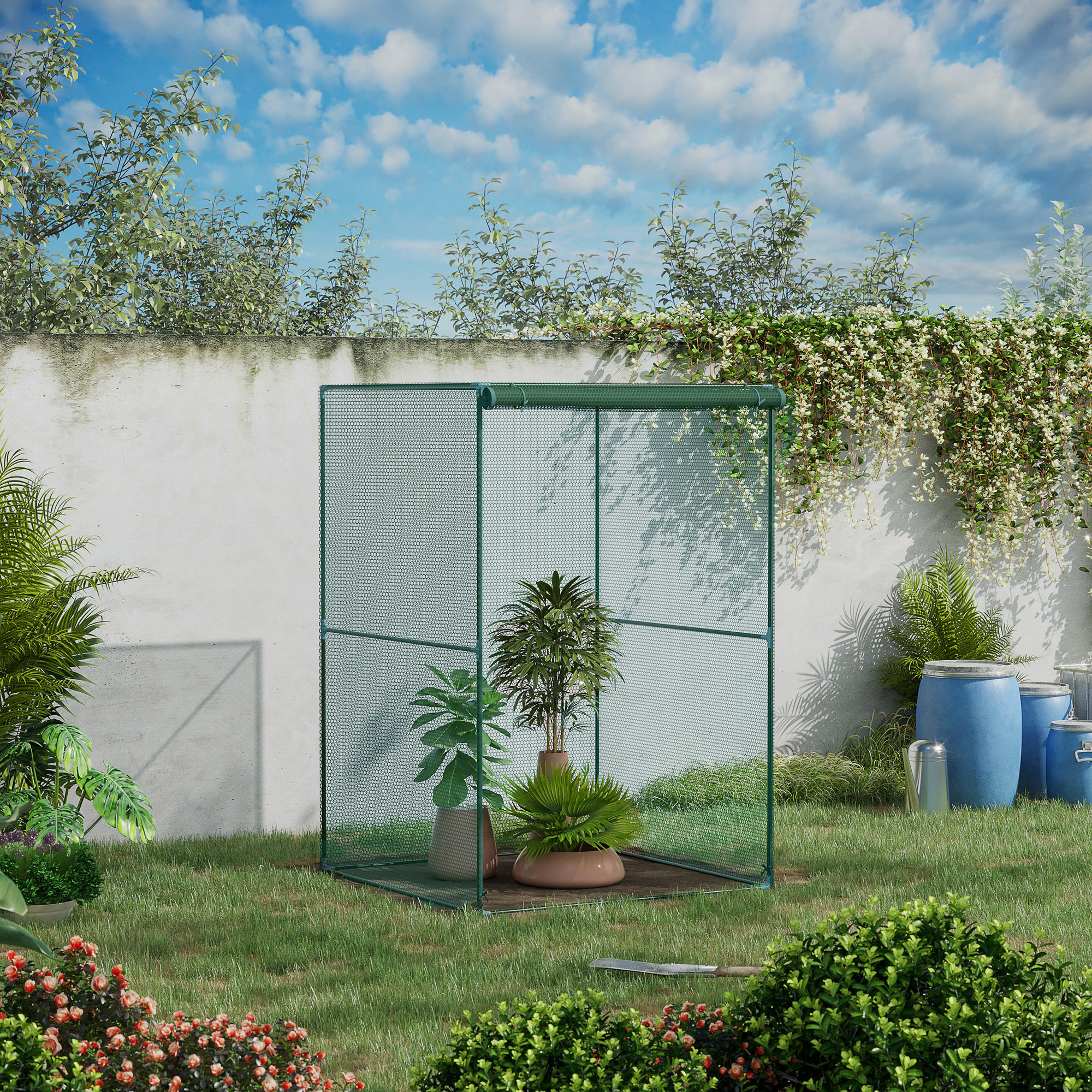 Outsunny 120 x 120cm Compact Plant Cage, with Netting Green 2