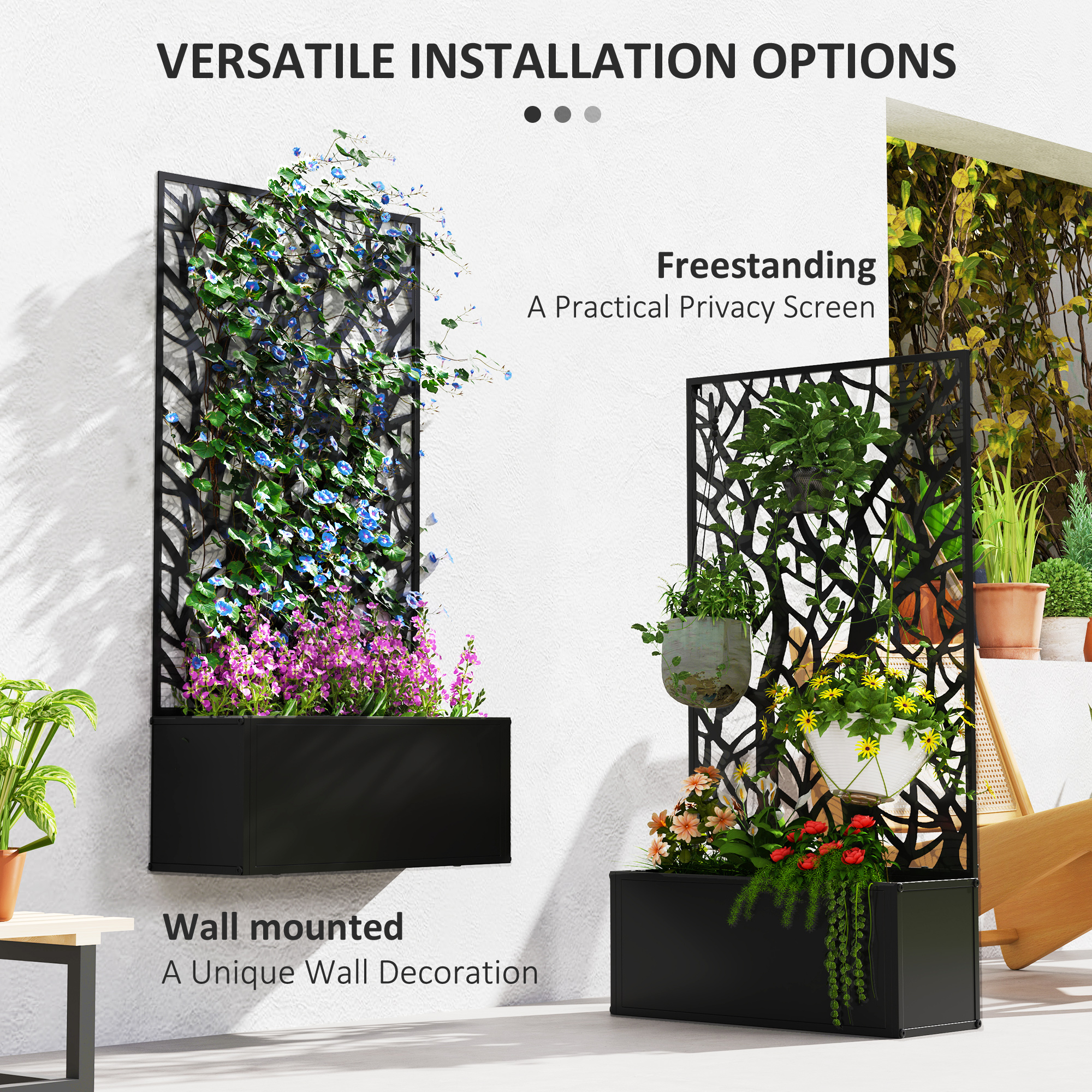 Outsunny Outdoor Metal Planter, with Back Trellis Black 5