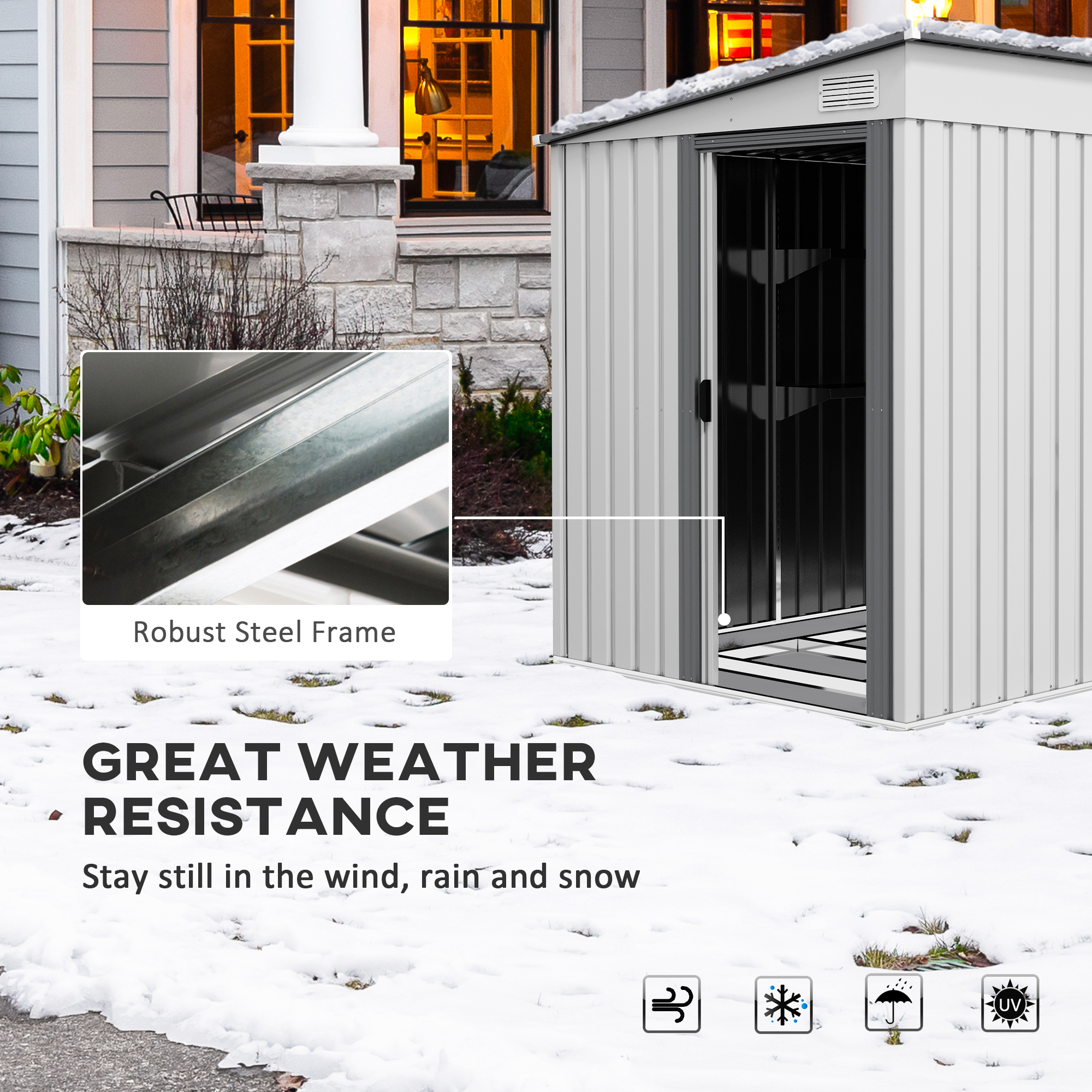 Outsunny 7 x 5ft Galvanised Metal Shed, with Sliding Door White 8