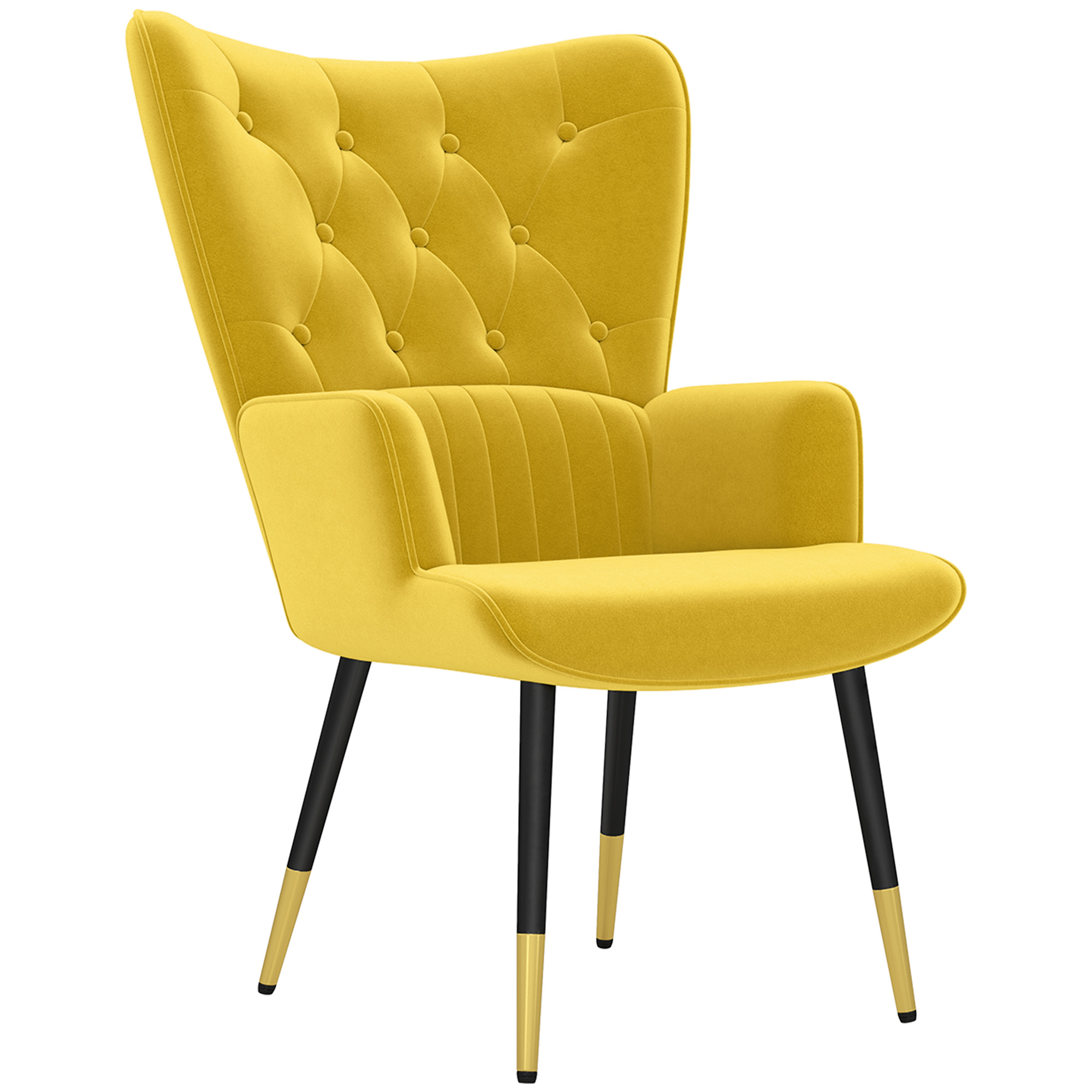 HOMCOM Butaca de Salón Sillón Individual Tapizado en Terciopelo con Respaldo Alto Estilo Moderno 68x72x103 cm Amarillo