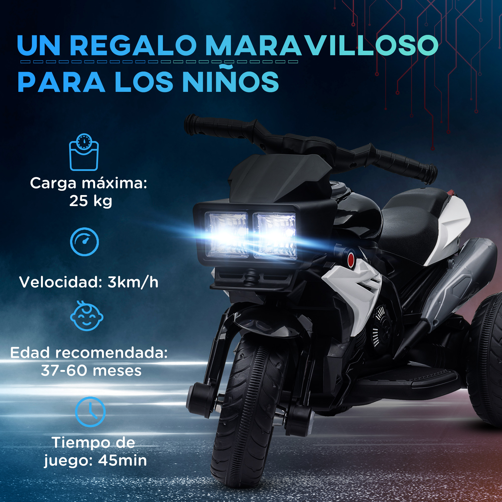 HOMCOM Moto Eléctrica Infantil con Luces Bocina Música Neumáticos HOMCOM Moto Eléctrica Infantil con Luces Bocina Música Neumáticos