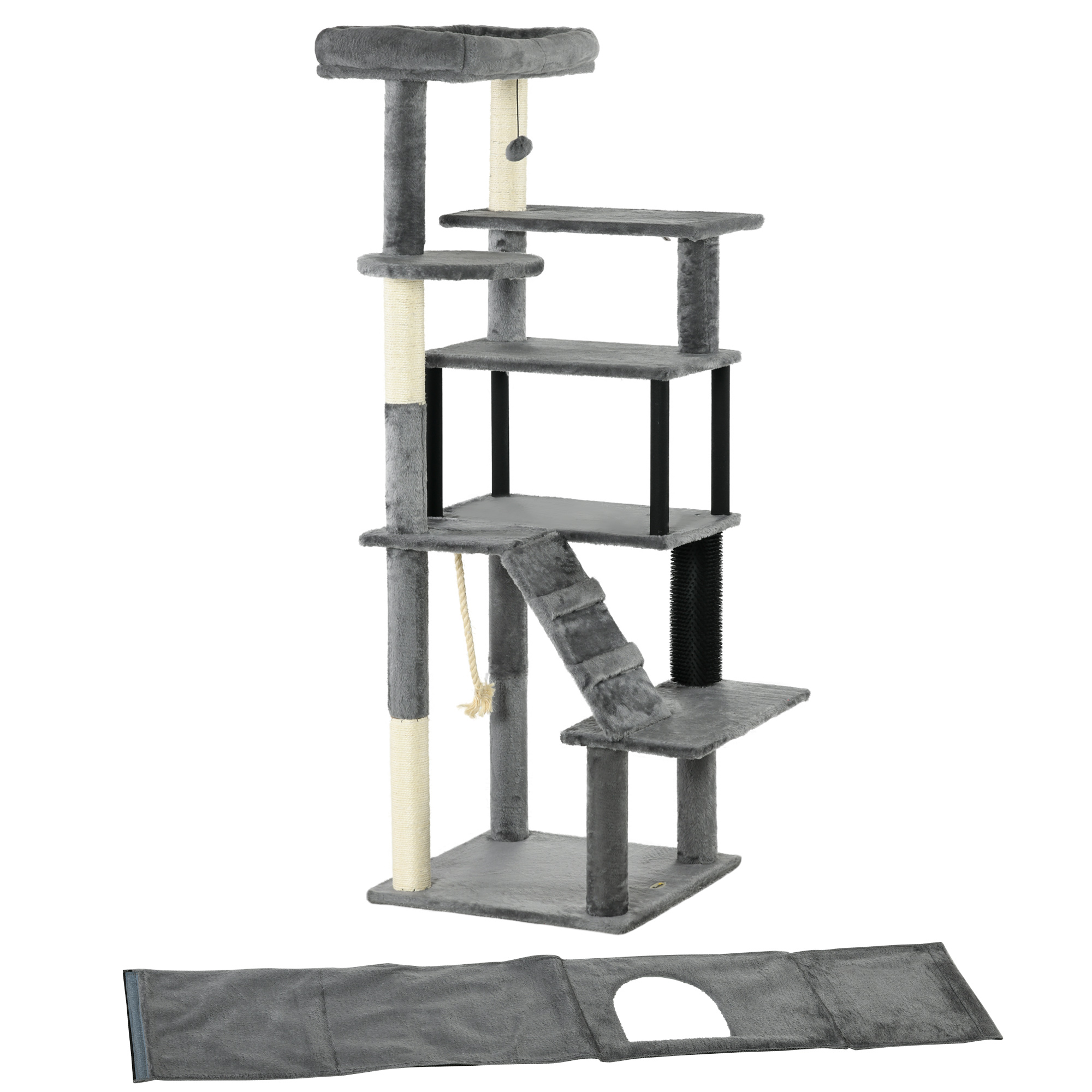 PawHut Cat Tree Tower for Indoor Cats, with Scratching Post, Cat House, Toy, Grey 8