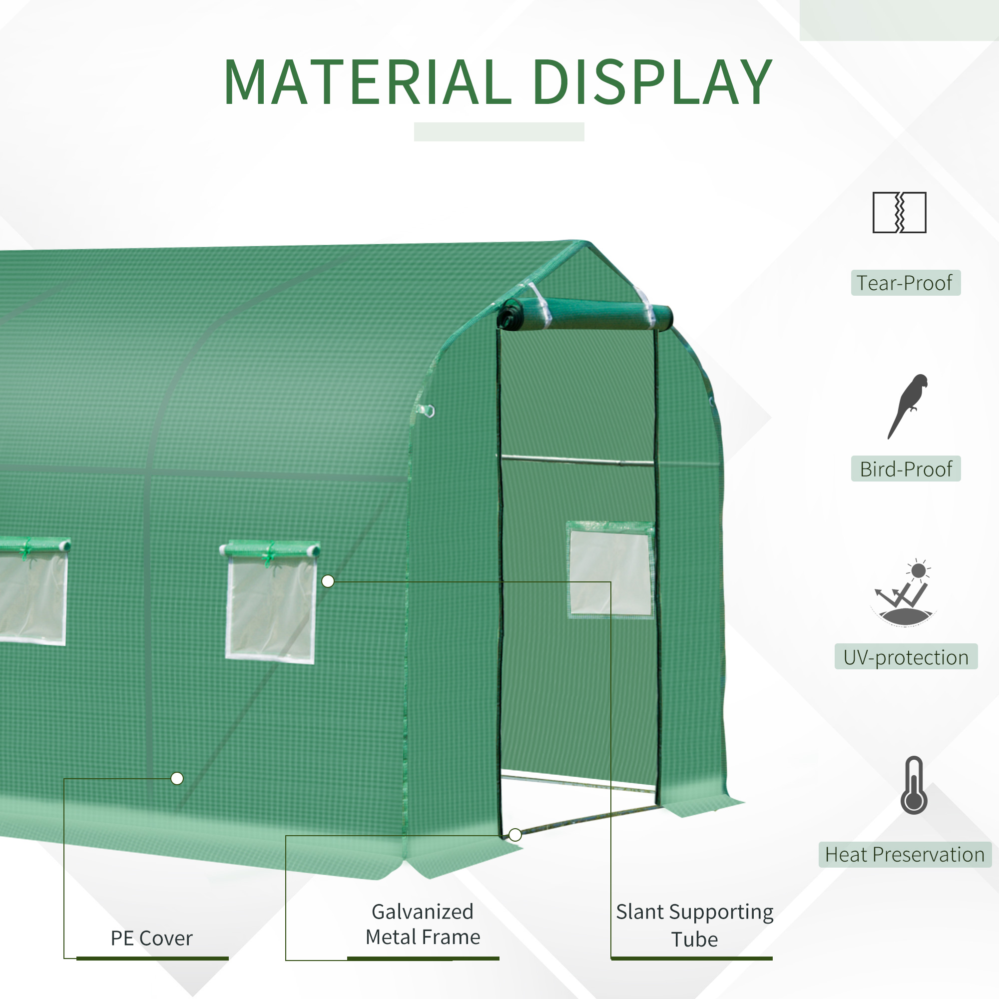 Outsunny Polytunnel Greenhouse with Windows and Door, Walk in Greenhouse for Garden, Backyard (3 x 2 M) 4